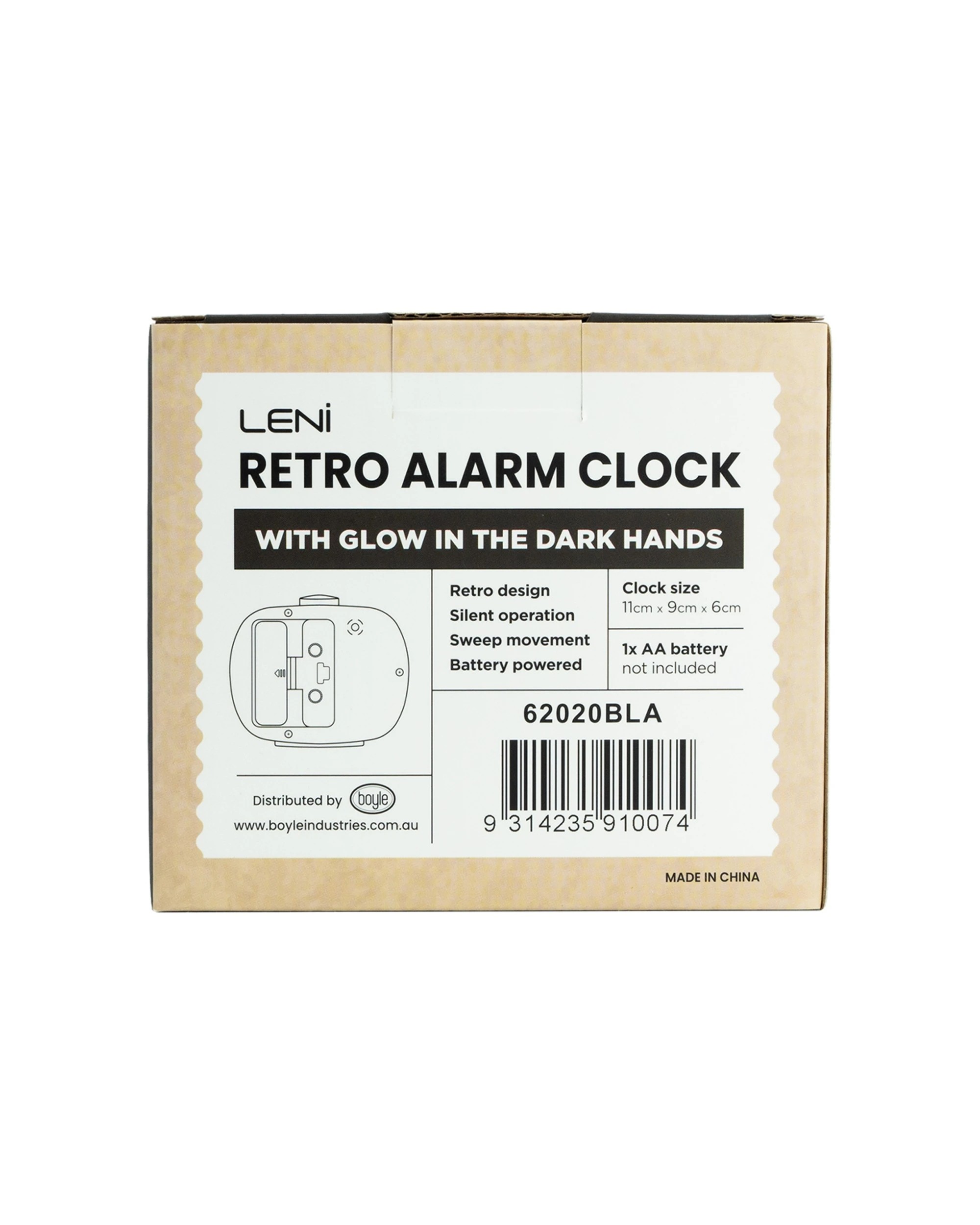 7 Leni Retro Silent Sweep Analogue Alarm Clock 9cm W/ Glow In The Dark Hands - Black, 7 of 7