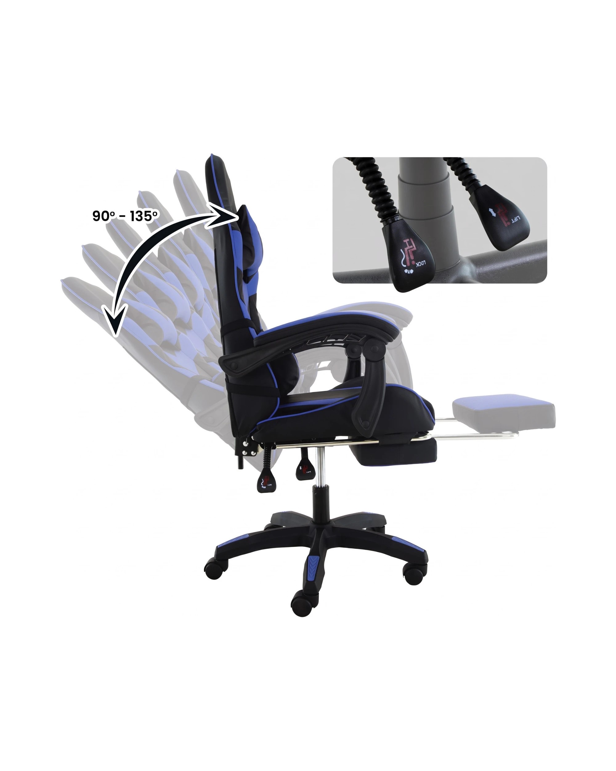 7 Sarantino Cueva Reclining Office Gaming Chair Study Retractable Footrest - Blue, 7 of 7