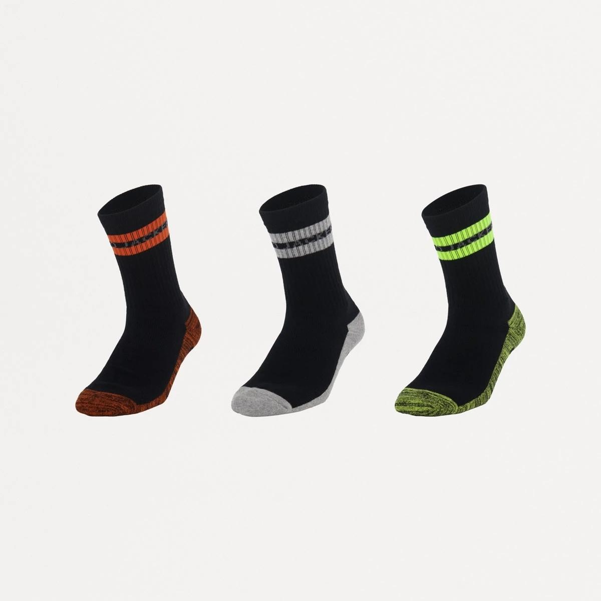 1 3 Pack Stripe Work Socks YELLOW, GREY, ORANGE, 1 of 3