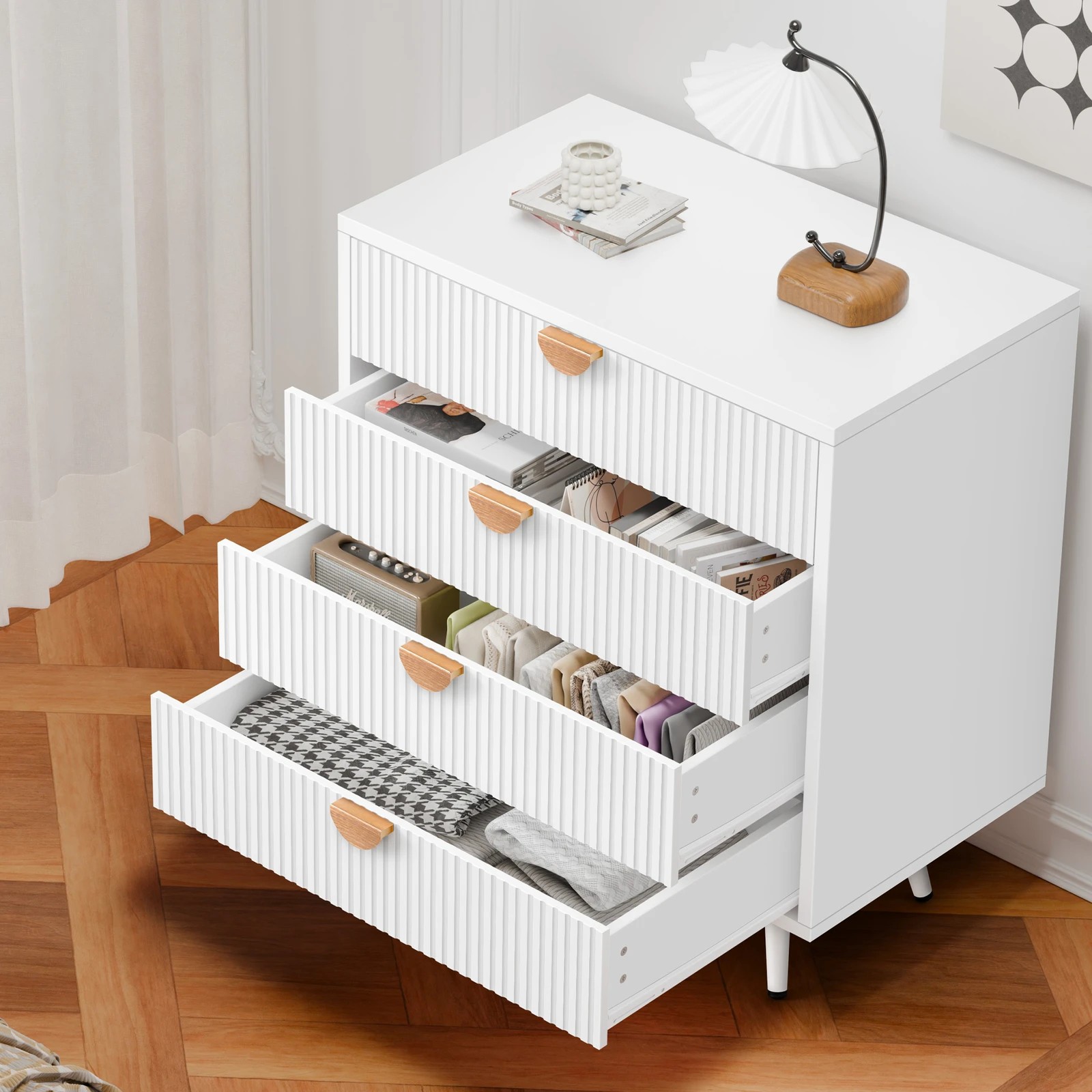 2 Alfordson 4 Chest of Drawers Modern Storage Cabinet Dresser Tallboy - White, 2 of 10