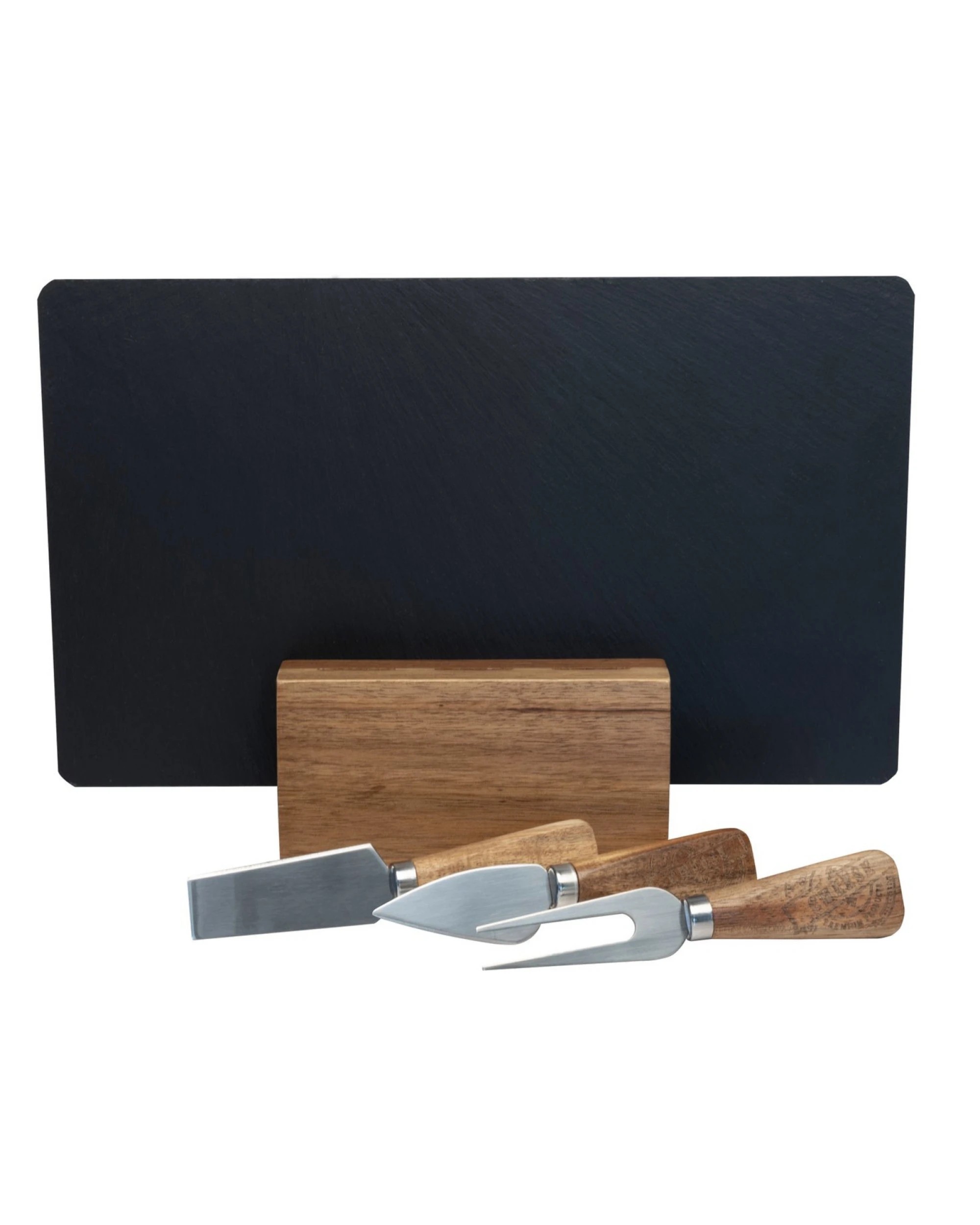 4 Euroline 4pc Slate Wooden 30cm Cheese Board w/ Plane  / Fork - Brown, 4 of 4