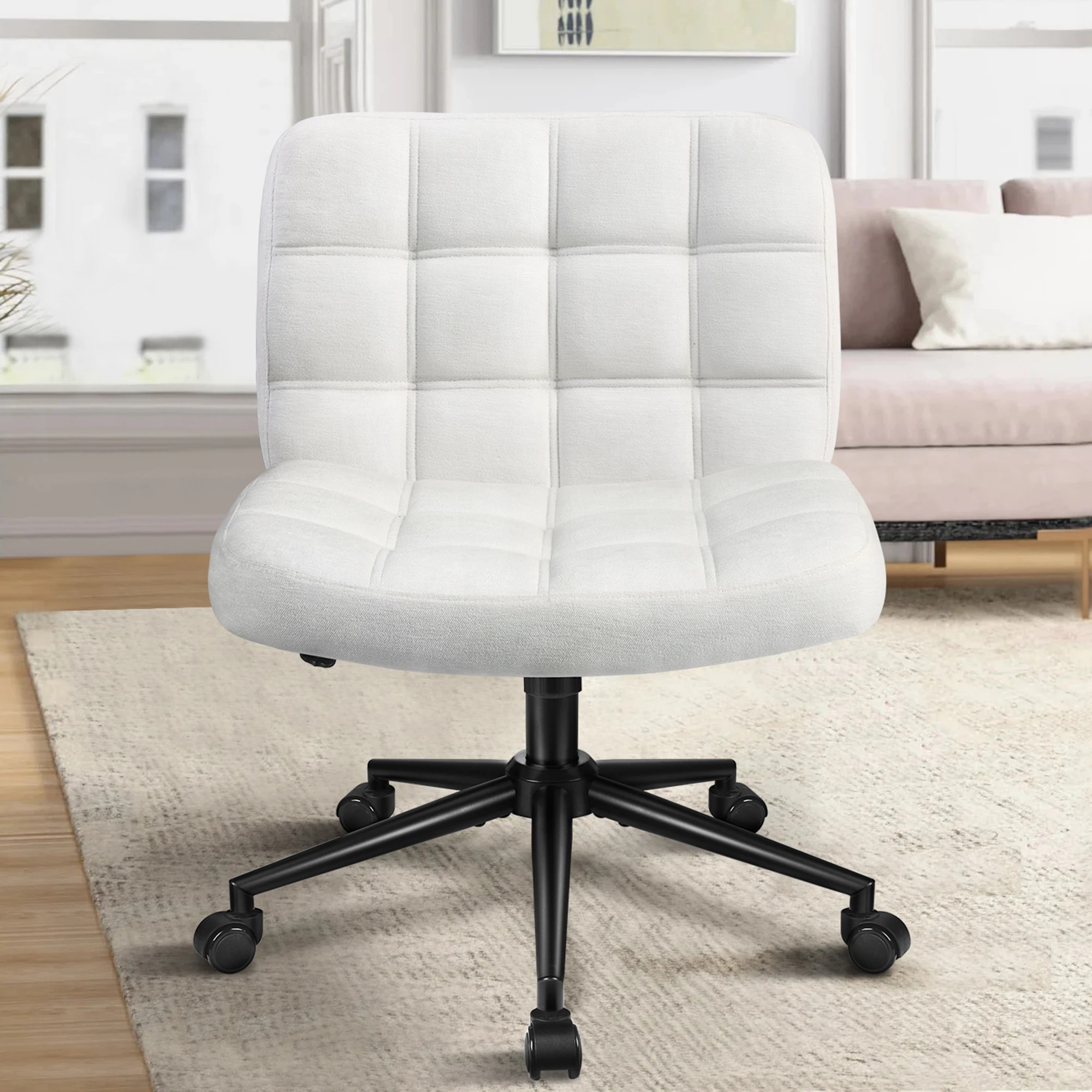 6 Alfordson Office Desk Chair Computer Armless Wide Seat Mid Back Chenille - White, 6 of 10