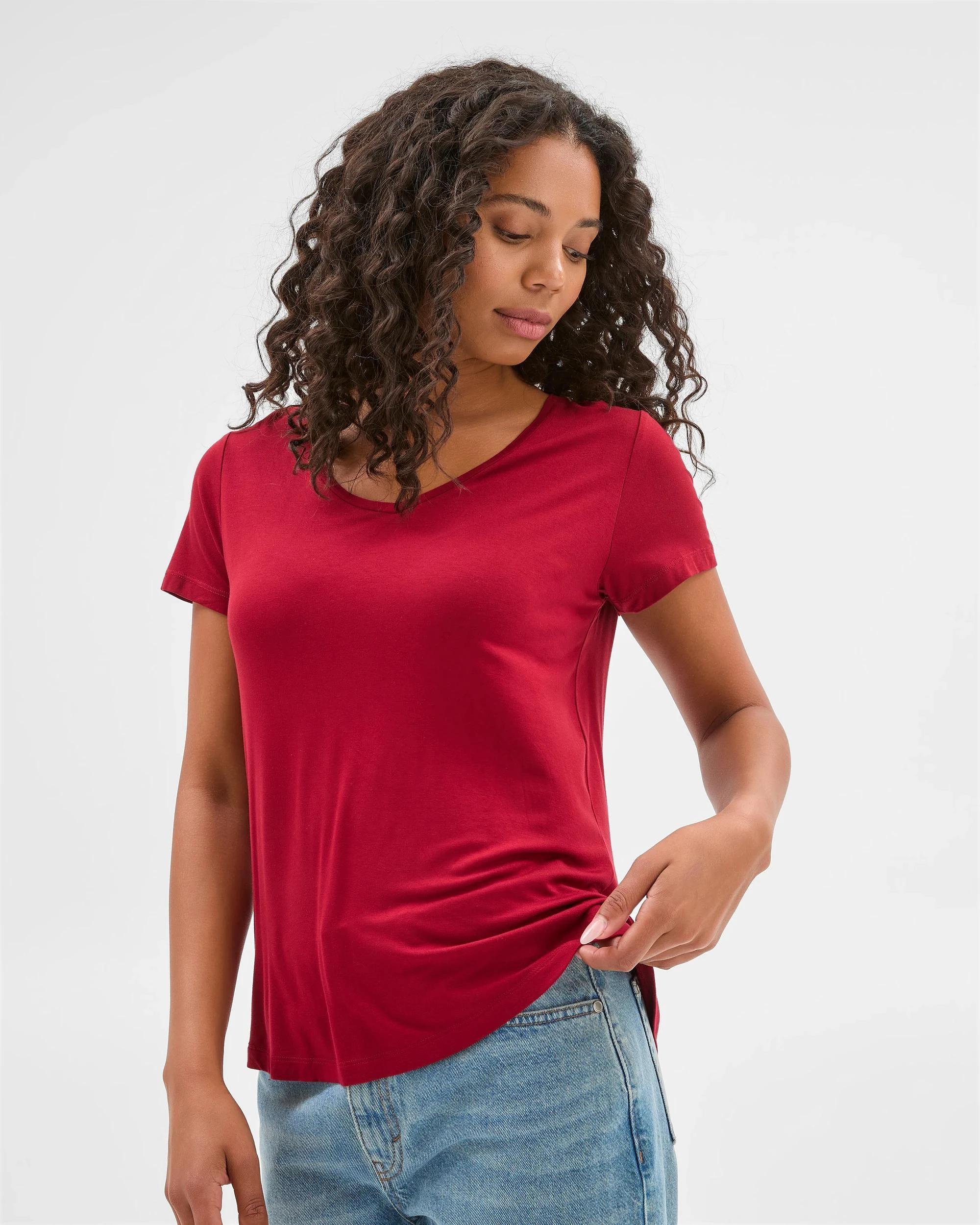3 Target Woman Short Sleeve V-Neck T-Shirt RHUBARB, 3 of 6