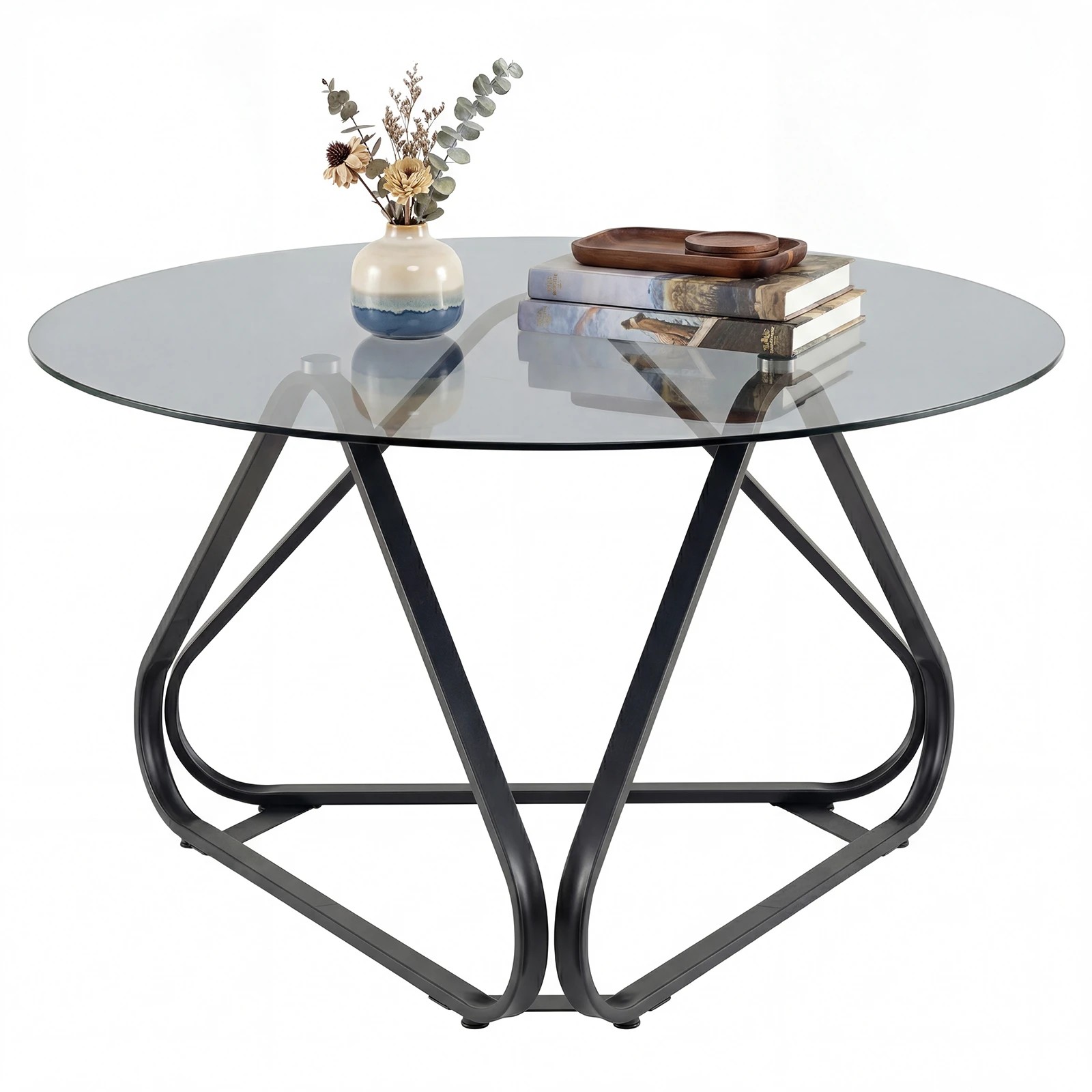 7 Costway Round Coffee Table Tempered Glass Tabletop Center Cocktail Table - Black, 7 of 7