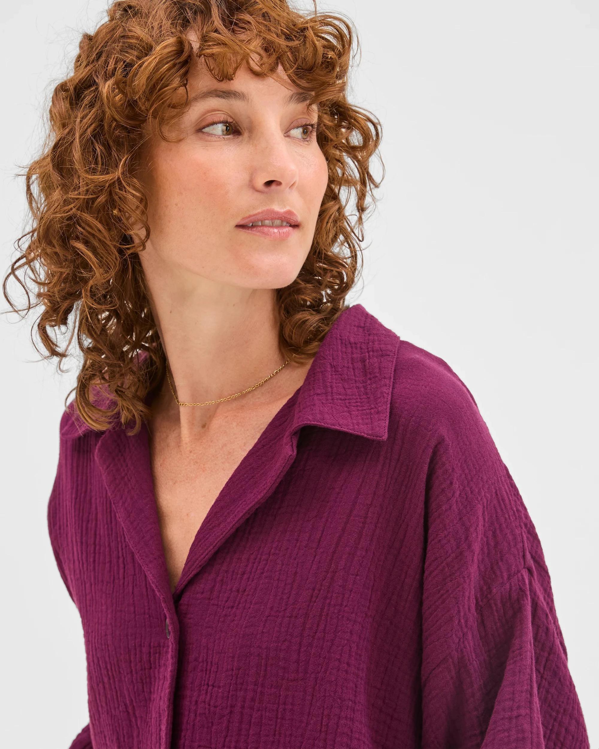 5 Target Woman Resort Australian Cotton Oversized Short Sleeve Shirt DEEP PLUM, 5 of 6