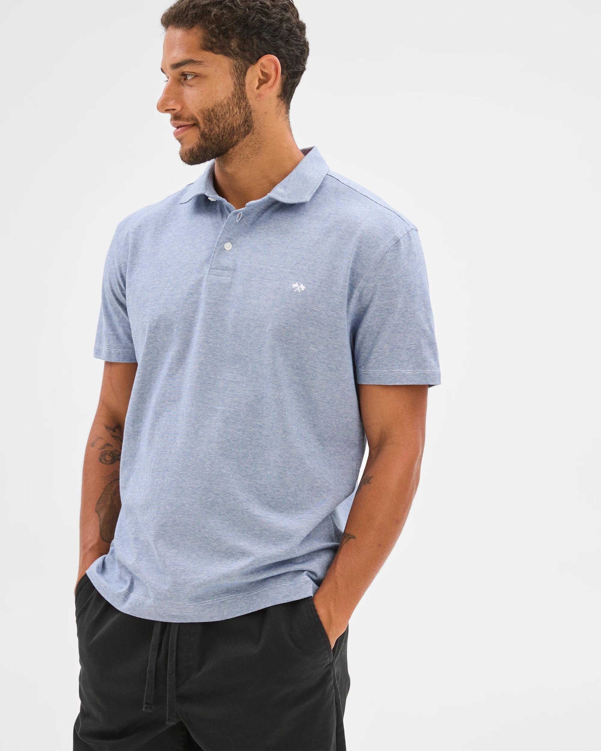 1 Target Australian Cotton Jersey Micro Stripe Polo Top BLUE, 1 of 6