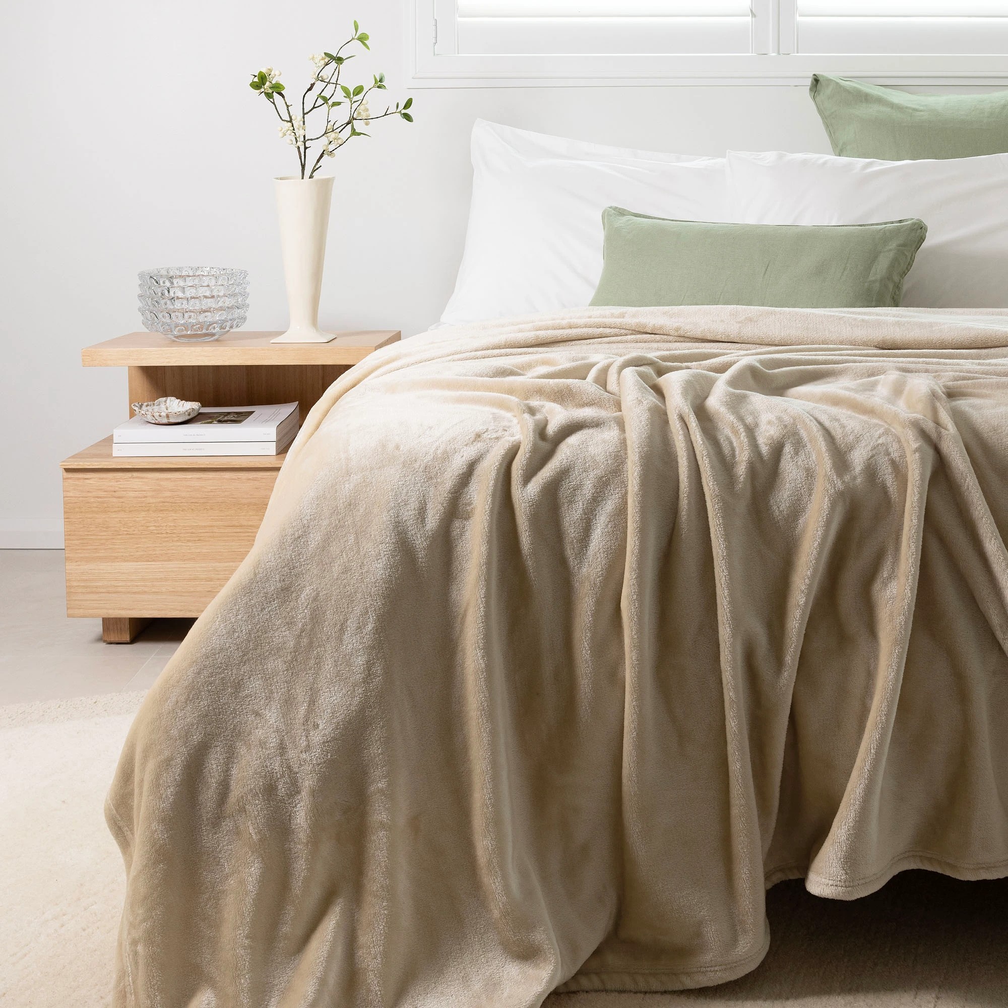 1 Bambury Solid Ultraplush Polyester Cosy Blanket Linen - Super King Bed - Natural, 1 of 3
