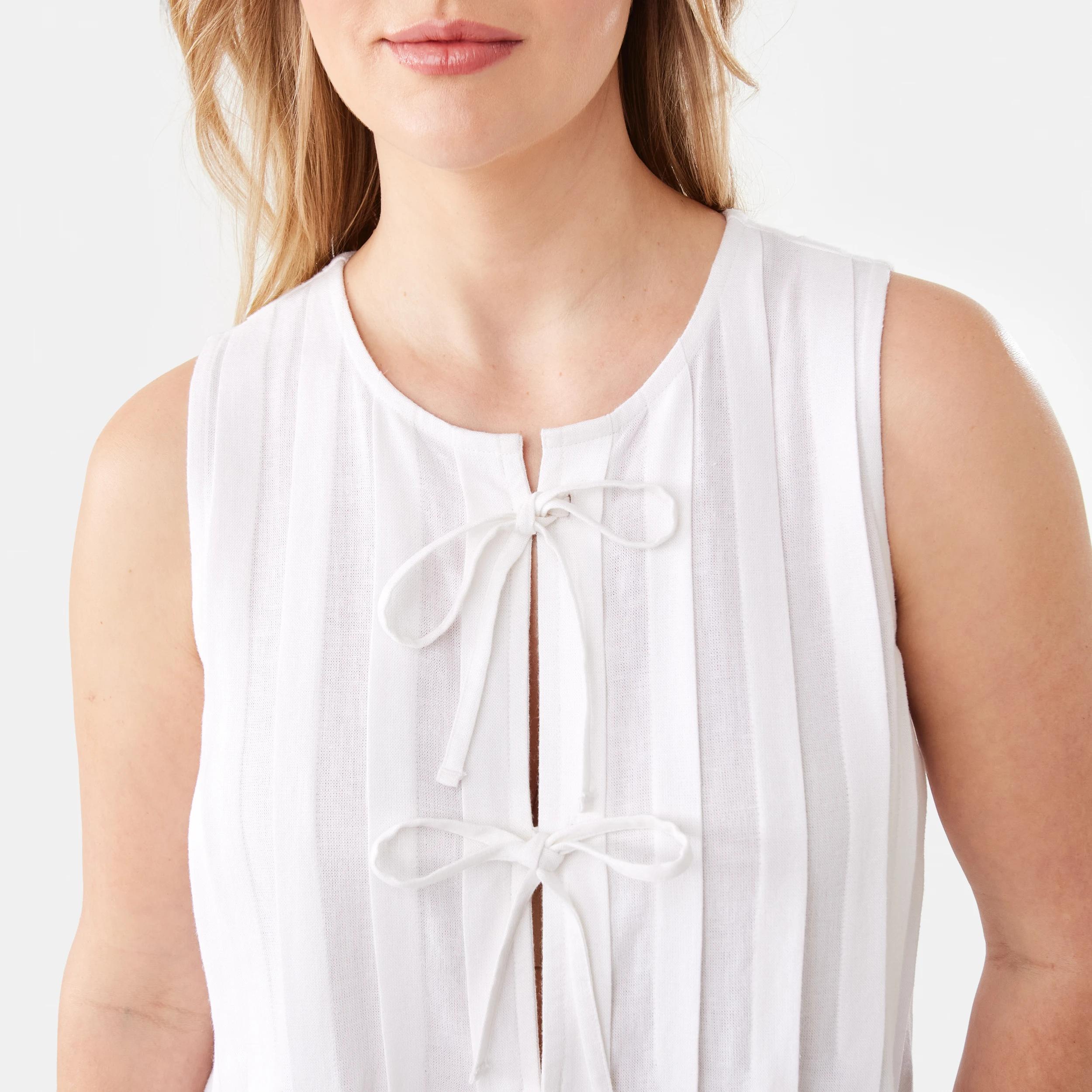 6 Sleeveless Pleated Tie Front Top White, 6 of 7