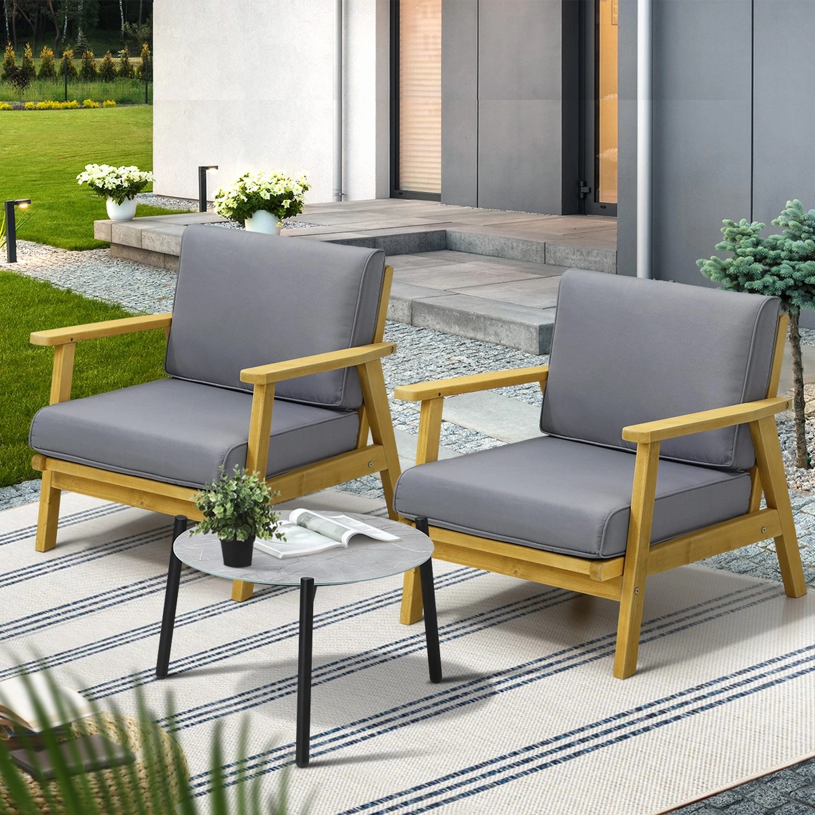 9 Livsip 3pcs Outdoor Lounge Set Patio Furniture Setting 50cm Coffee Side Table
 - Multi, 9 of 10