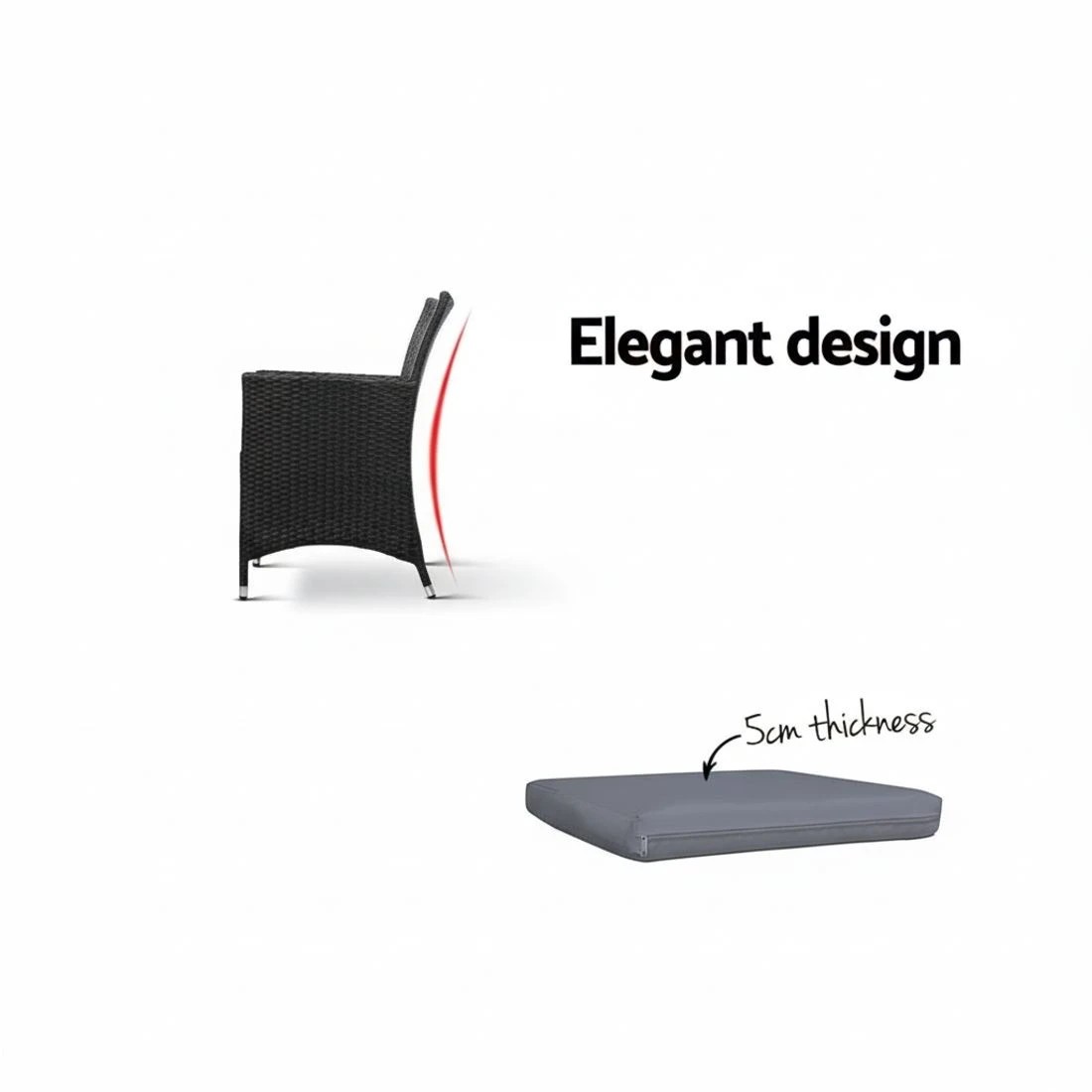 6 Gardeon Outdoor Dining Chairs Patio Furniture Wicker Garden Cushion Idris 2pc Durable Space Saving Modern Decor - Black, 6 of 8