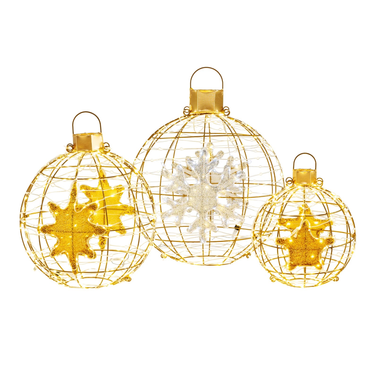 1 Costway 3x LED Christmas Lighted Lantern Balls Hanging Fairy Lights Metal Frame Xmas Decor, 1 of 5