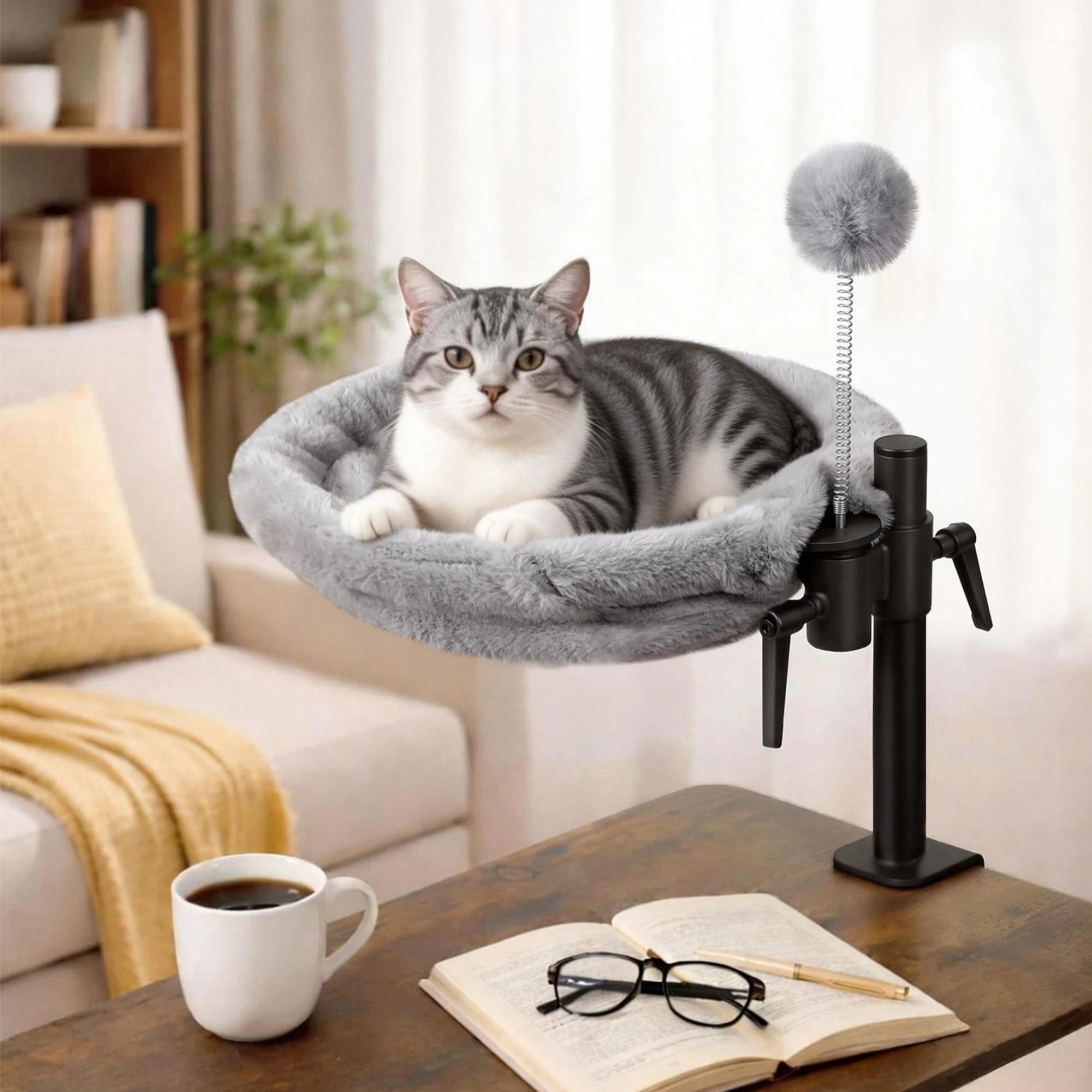 7 Pawz Pet Bed For Desk,Rabbit Velvet Cloth, 360° Rotatable Adjustable Pet Hammock Bed, 7 of 9