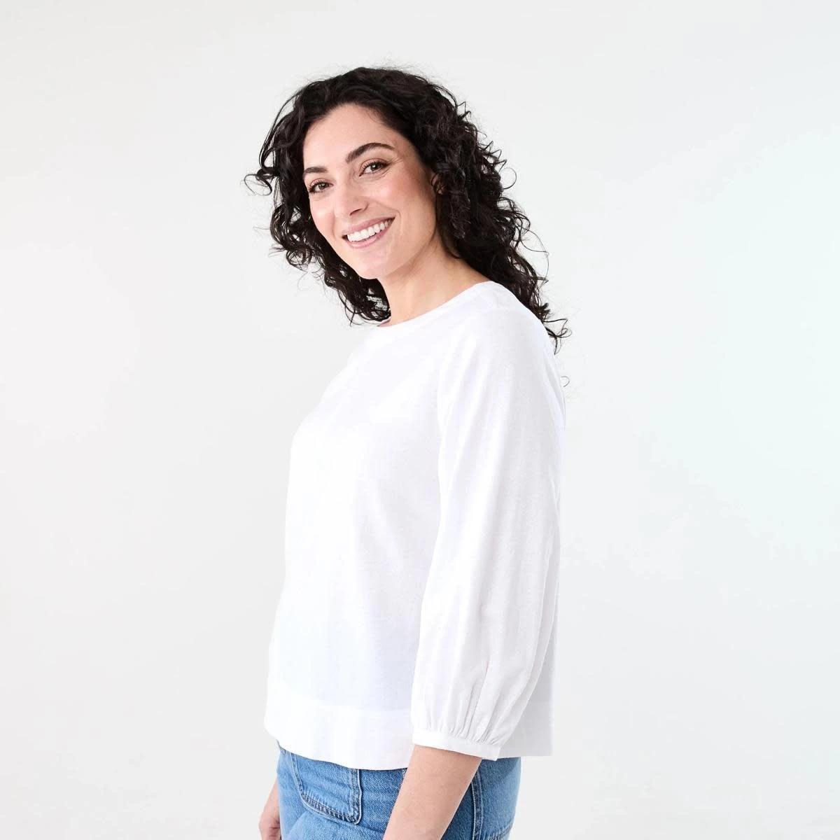 2 Long Sleeve Linen Blend Top WHITE, 2 of 7
