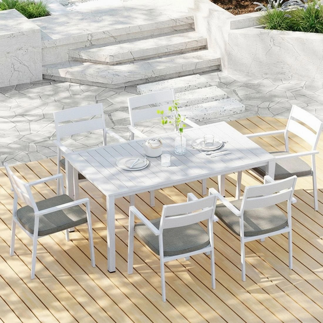6 Gardeon Outdoor Dining Set 7-piece Aluminium Table And Chairs Patio Furniture Outdoor Bistro Set Uv Resistant - White, 6 of 6