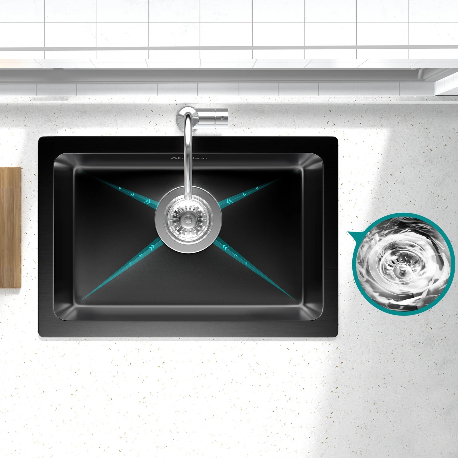 4 Alfordson Kitchen Sink 45x30cm Stainless Steel Basin Single Bowl - Black, 4 of 9