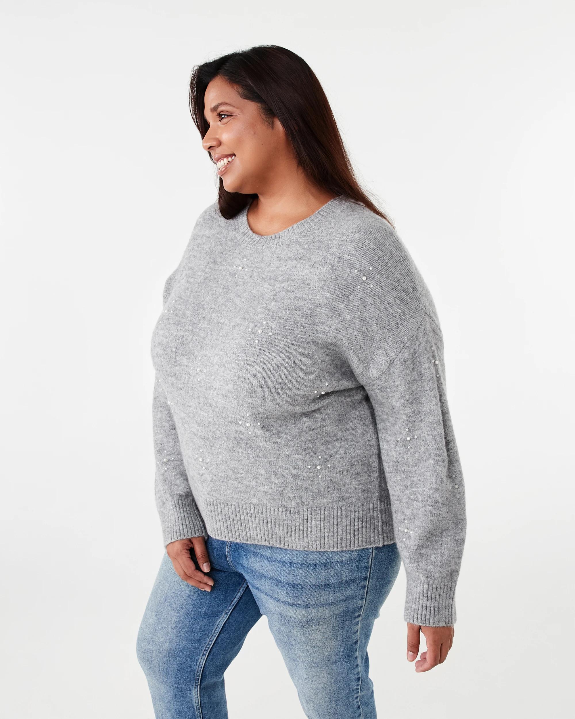 2 Curve Pearl Knit Jumper Grey Marle, 2 of 6