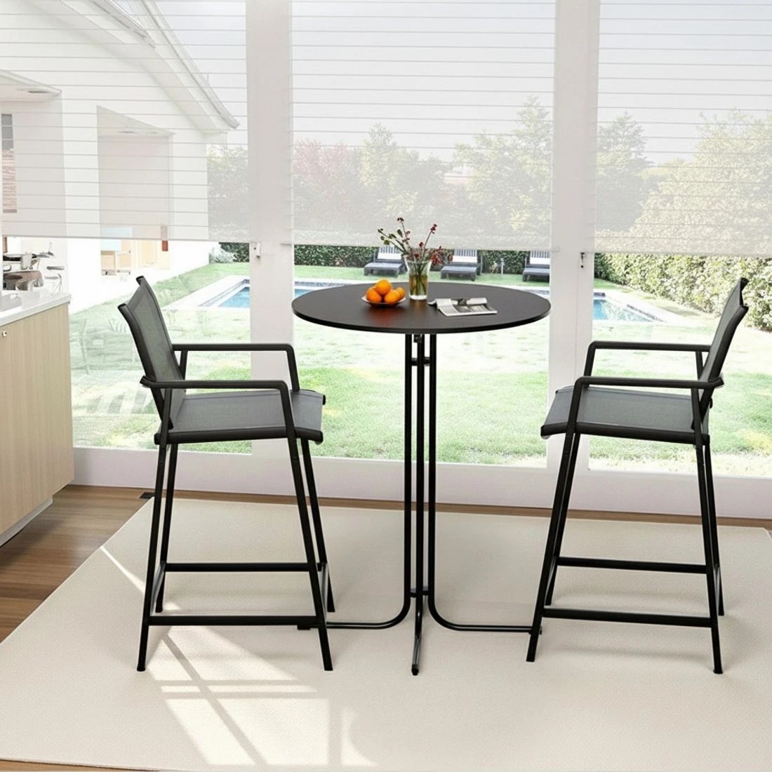 7 Gardeon Outdoor Bar Table Round Folding Desk Top 109cm Patio Furniture - Black, 7 of 7