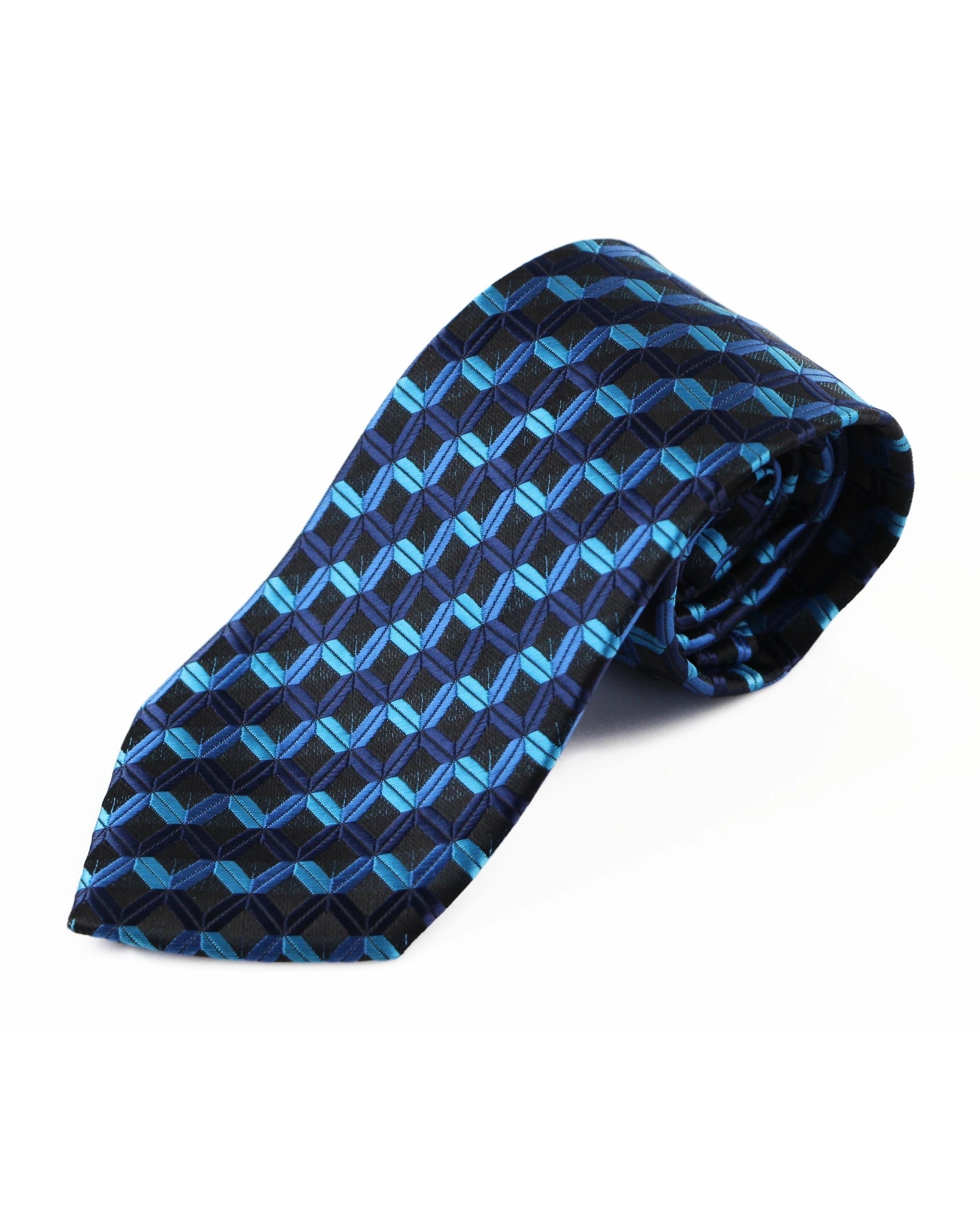 2 Zasel Mens Black & Blue Square Patterned 8cm Neck Tie, 2 of 2