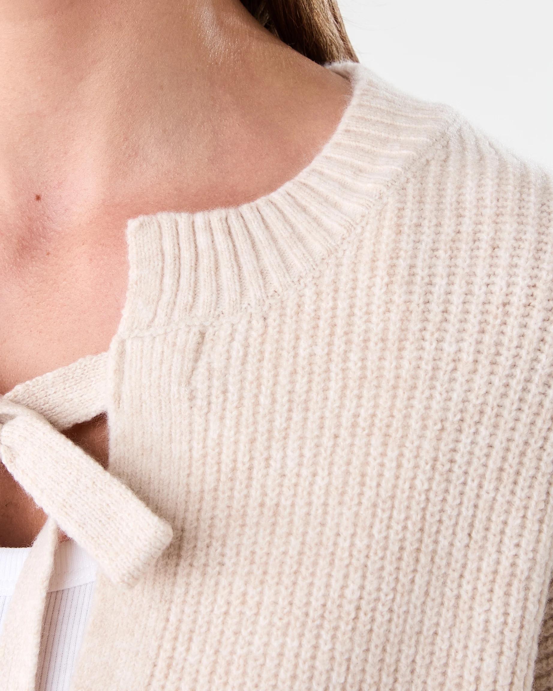 5 Tie Up Ribbed Cardigan Bge Otml, 5 of 8