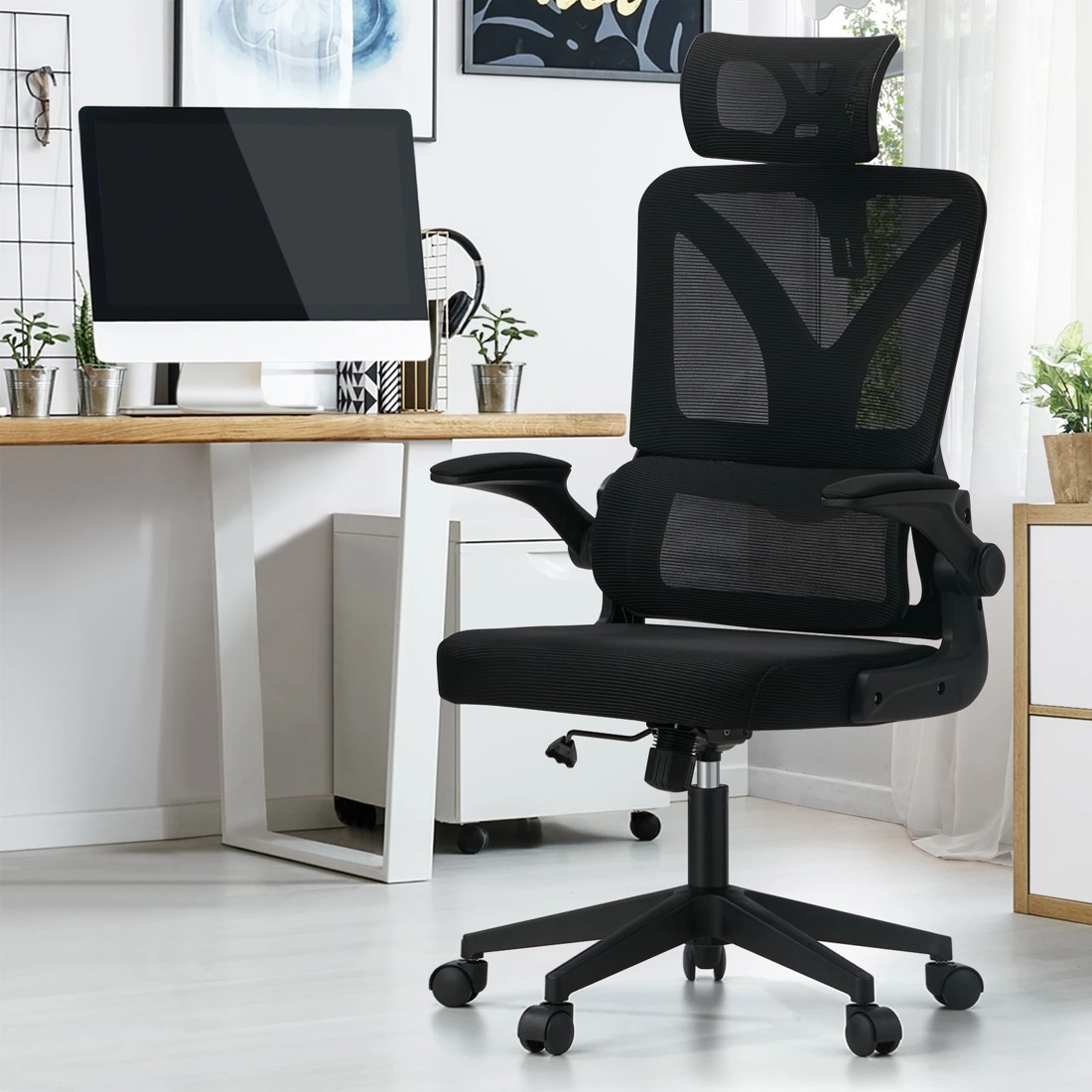 2 Oikiture Mesh Office Chair D-shape
 - Black, 2 of 10