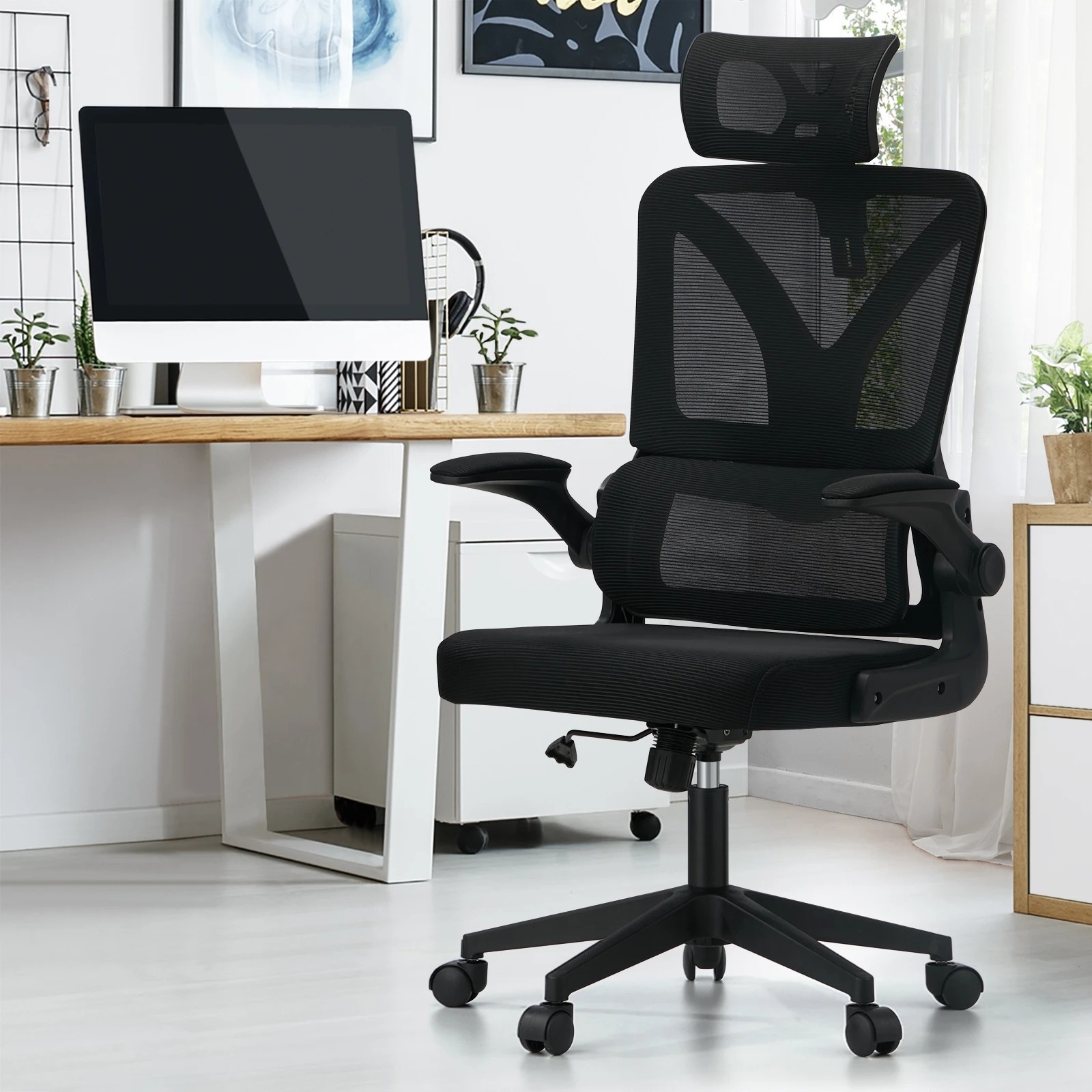 2 Oikiture Mesh Office Chair D-shape
 - Black, 2 of 10