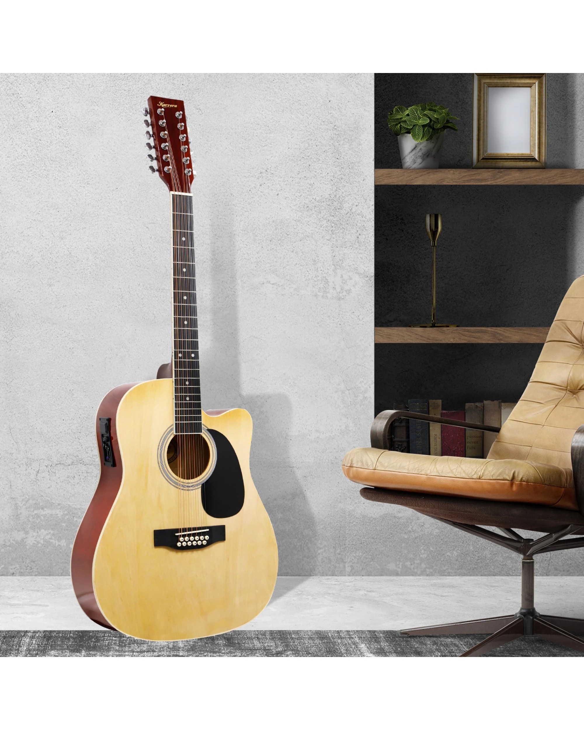 4 Karrera 12 String Acoustic Guitar with EQ Musical Instrument - Natural, 4 of 4