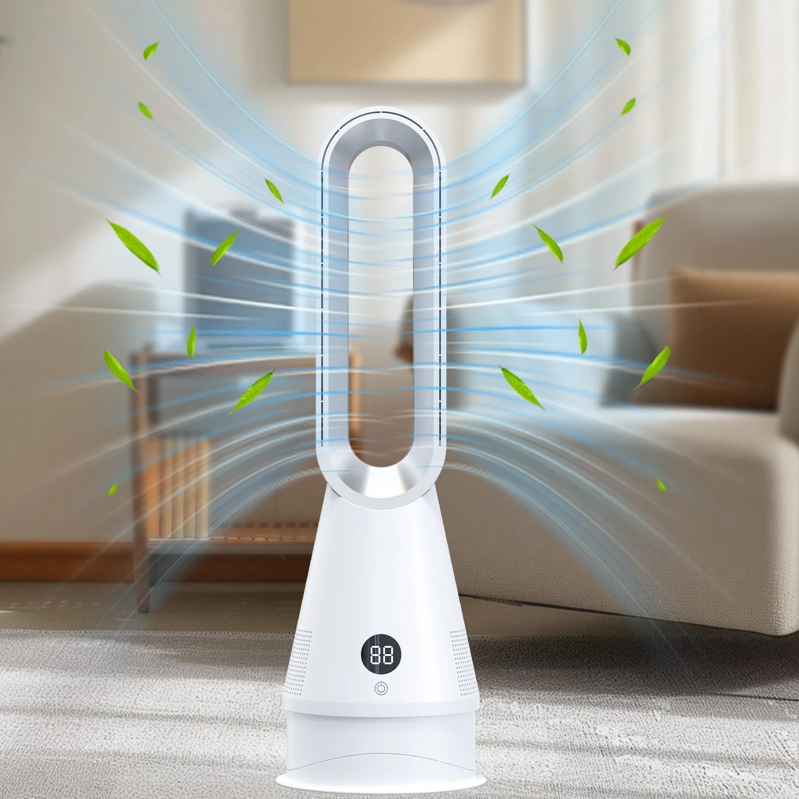 3 Advwin Bladeless Tower Fan Electric Airflow Purifying Fan with 8 Speeds 9H Timer Remote 80°+30° Oscillating, 3 of 6