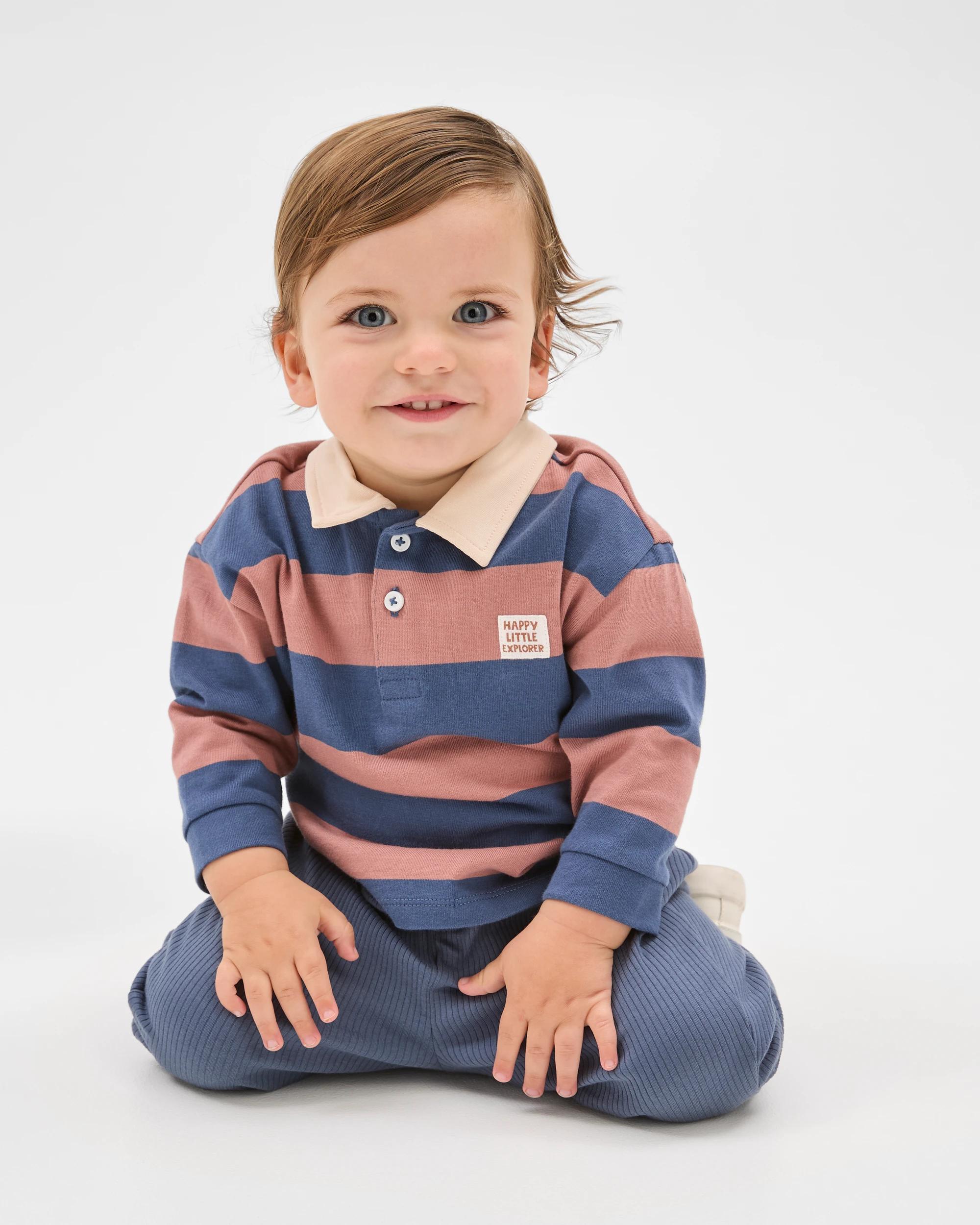 3 Target Baby Organic Cotton Baby Long Sleeve Rugby Top BROWN/NAVY STRIPE, 3 of 3