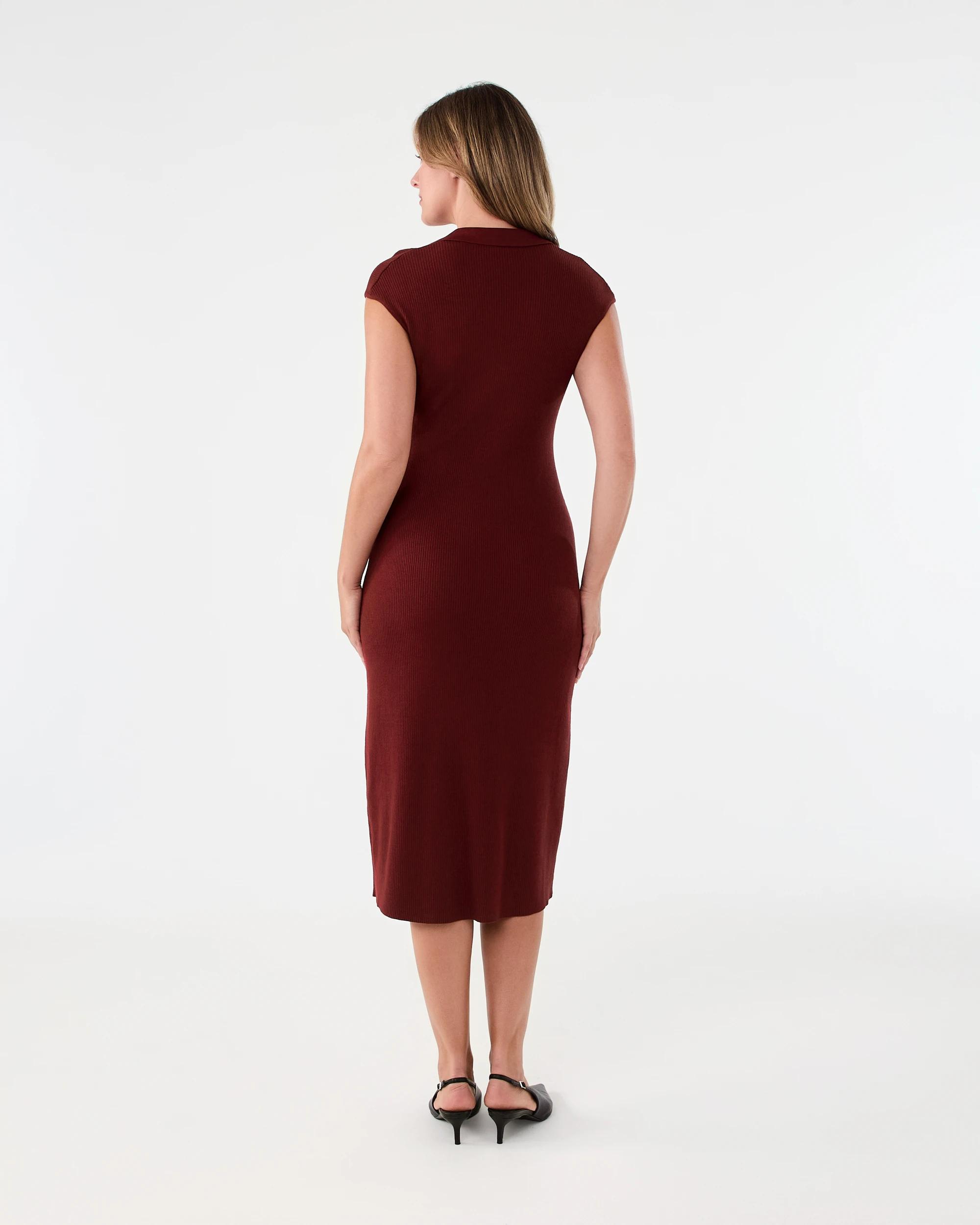 3 Short Sleeve True Knit Collared Midi Dress Burnt Rust, 3 of 6