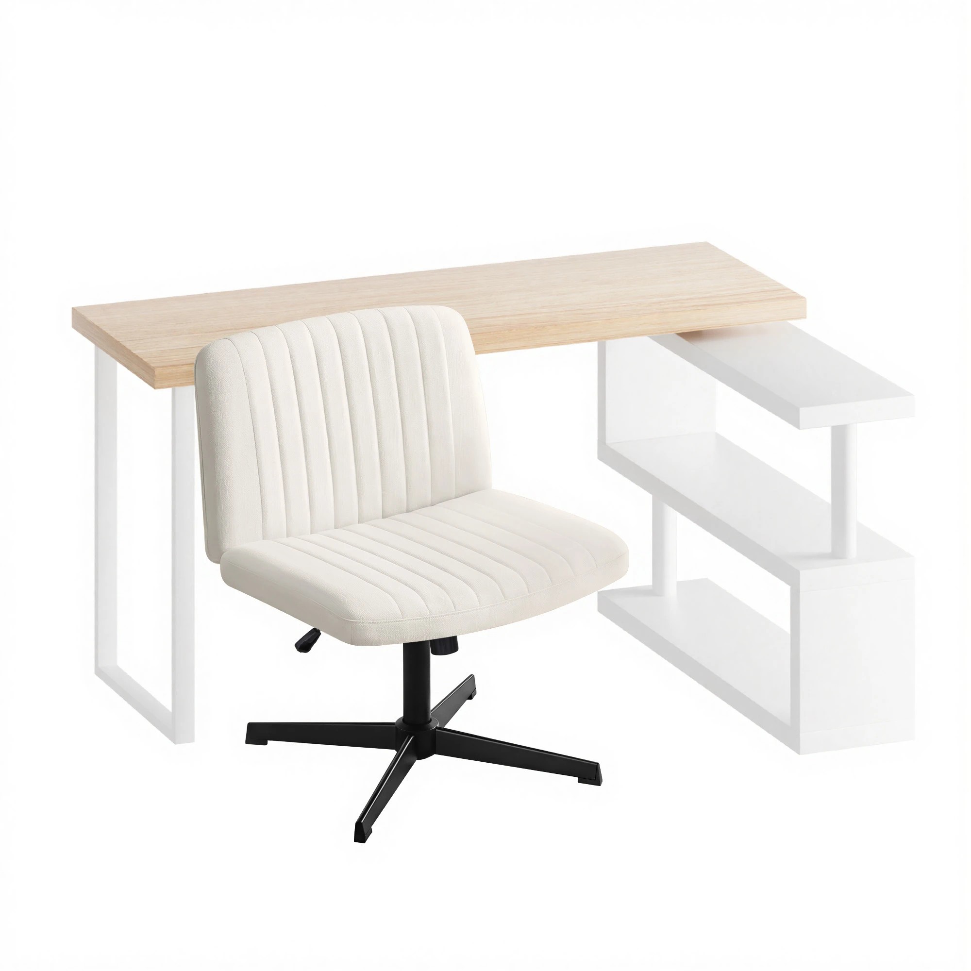 1 Artiss Office Desk & Chair Set 140cm Computer Desk Rotatable Shelf & Criss Cross Office Chair Armless Swivel - Multi, 1 of 7