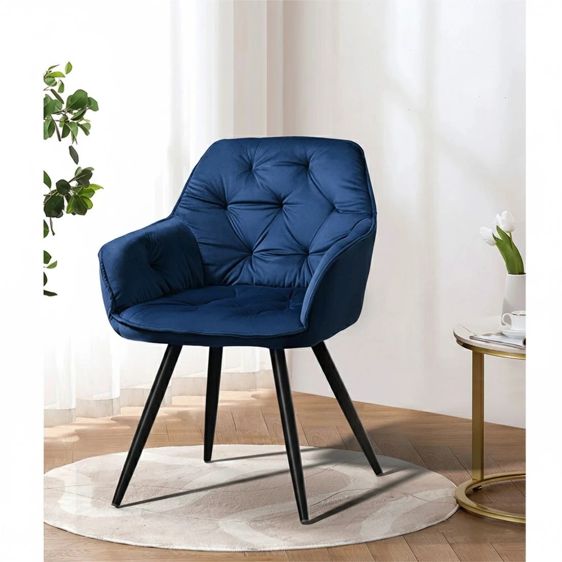 4 Artiss Dining Chairs Set of 2 Velvet Diamond Tufted Armchair - Blue - Blue, 4 of 5