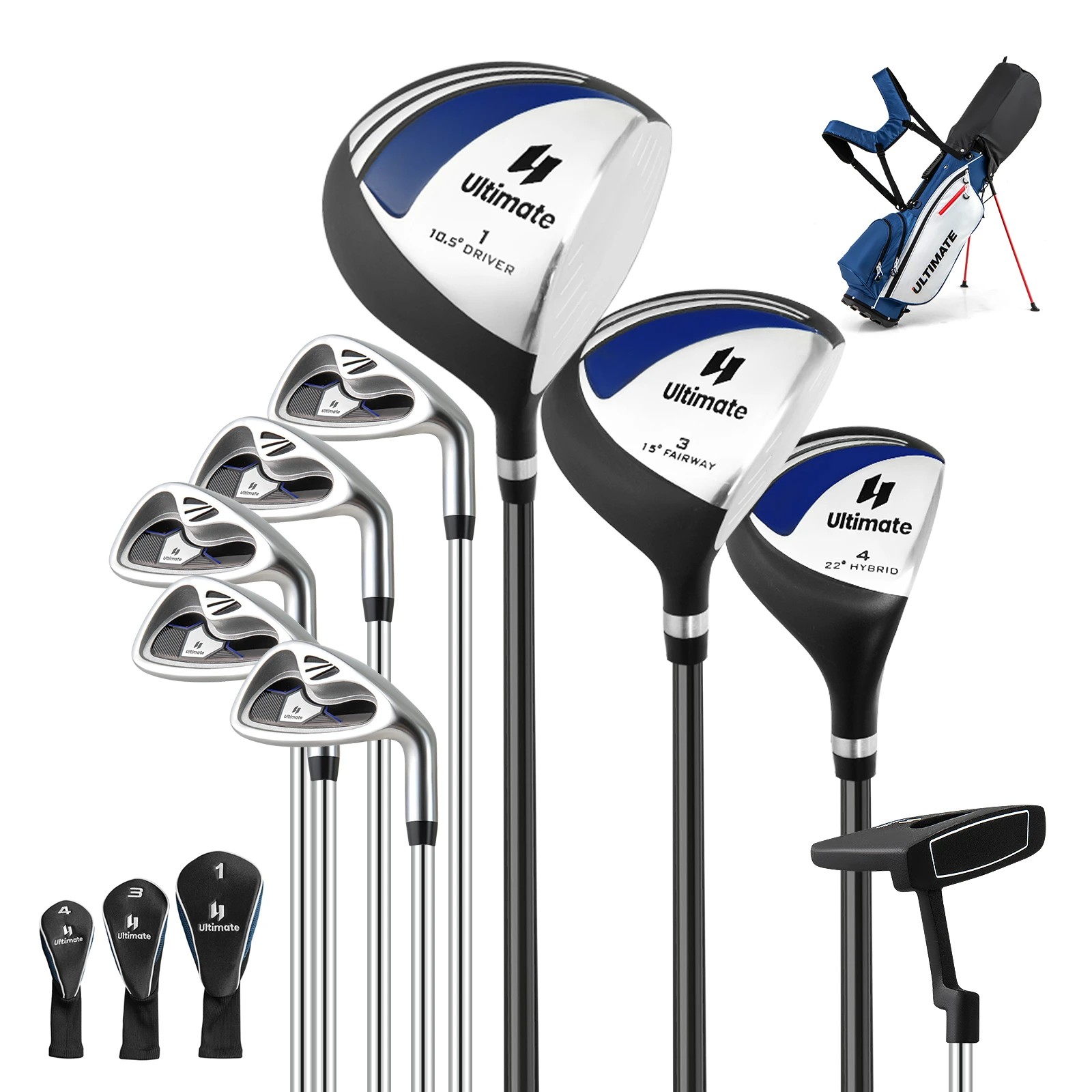 1 Costway Men Golf Clubs Set Beginner w/Stand Bag 10PCS Alloy/Graphite Drive Right Hand - Black, 1 of 1