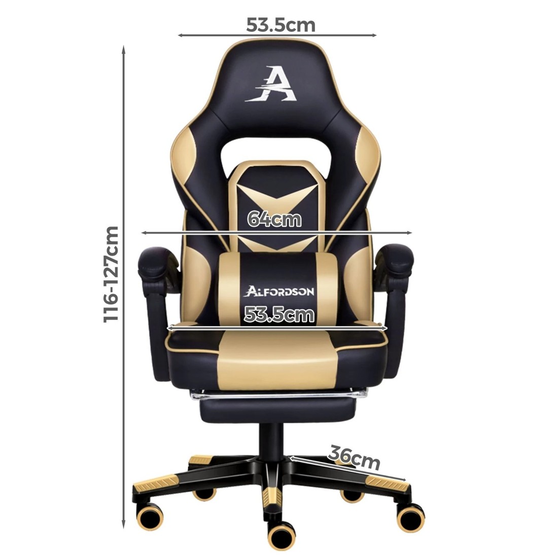 3 Alfordson Gaming Chair Office Seat Lumbar Massage Footrest Executive Racing - Gold, 3 of 10