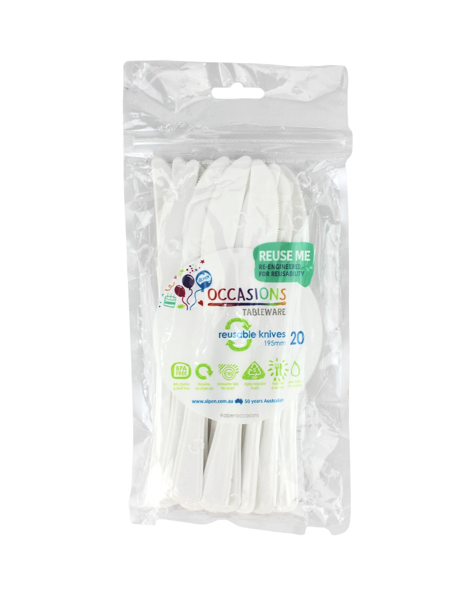 2 Alpen Reusable Knives Pack of 20 - White - White, 2 of 3