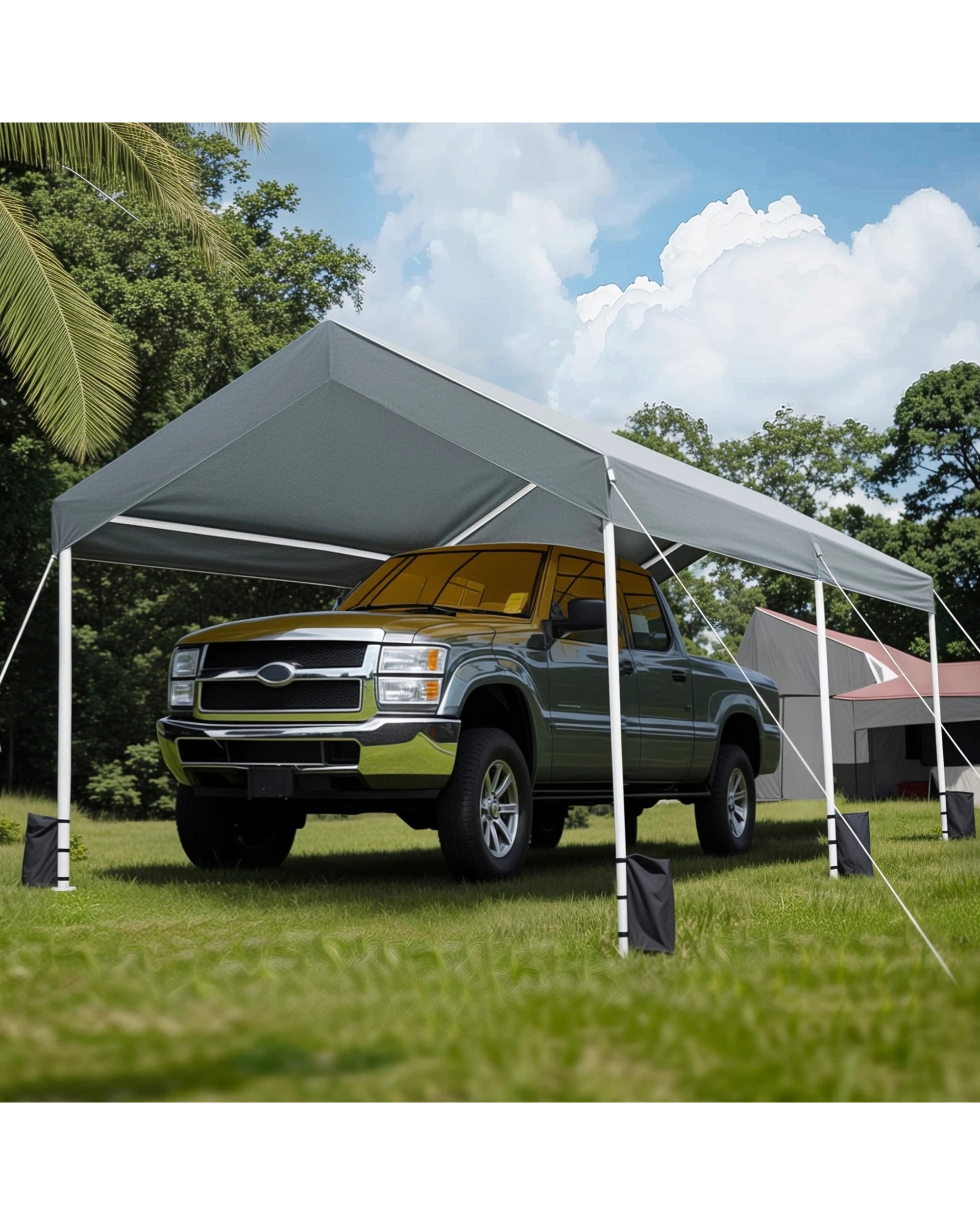 3 Advwin 3x6m Carport Canopy Portable Garage w/ Built-in Sandbags - Grey, 3 of 7