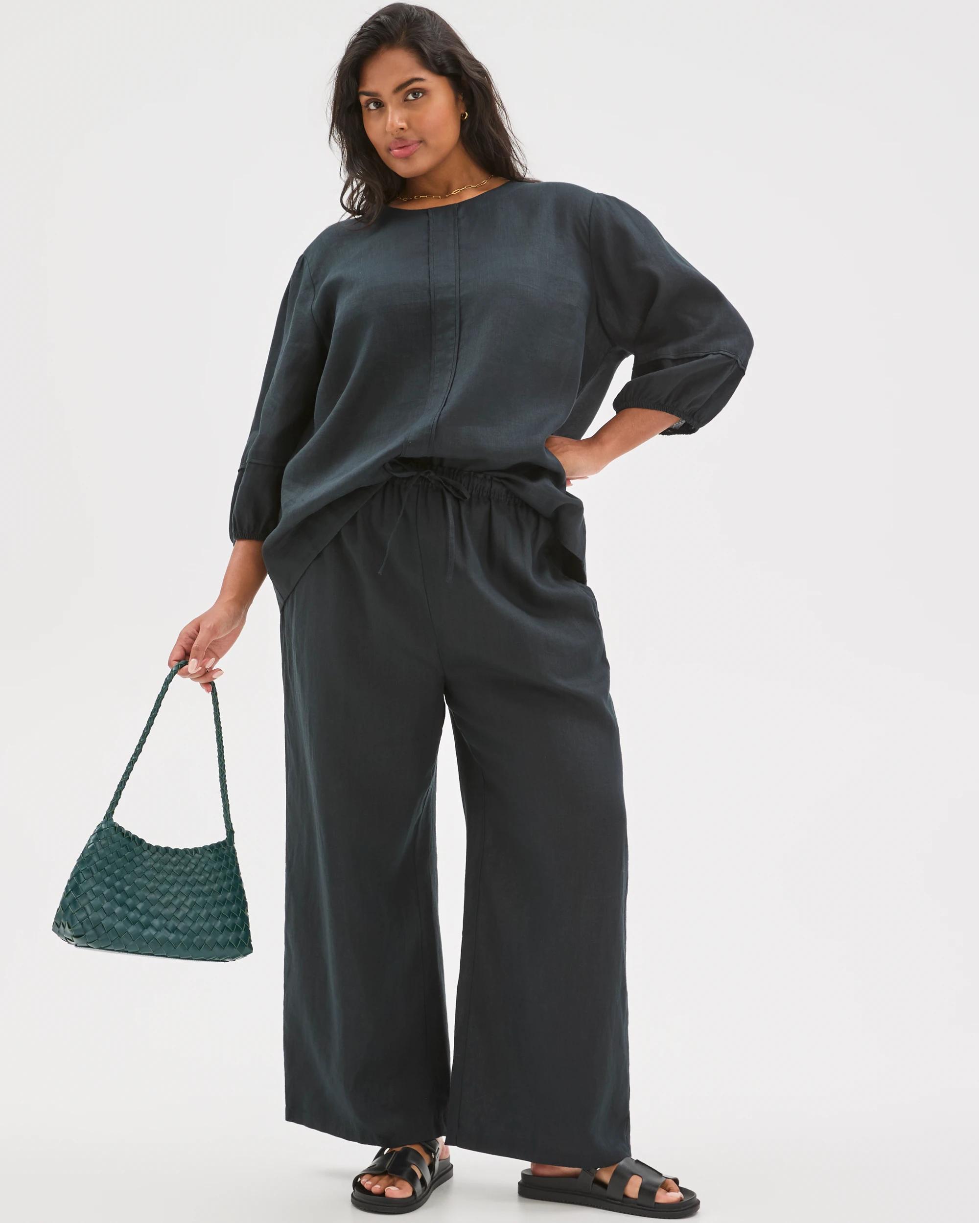 1 Target Curve Plus Size European Linen Wide Leg Pants BLACK FNA, 1 of 6