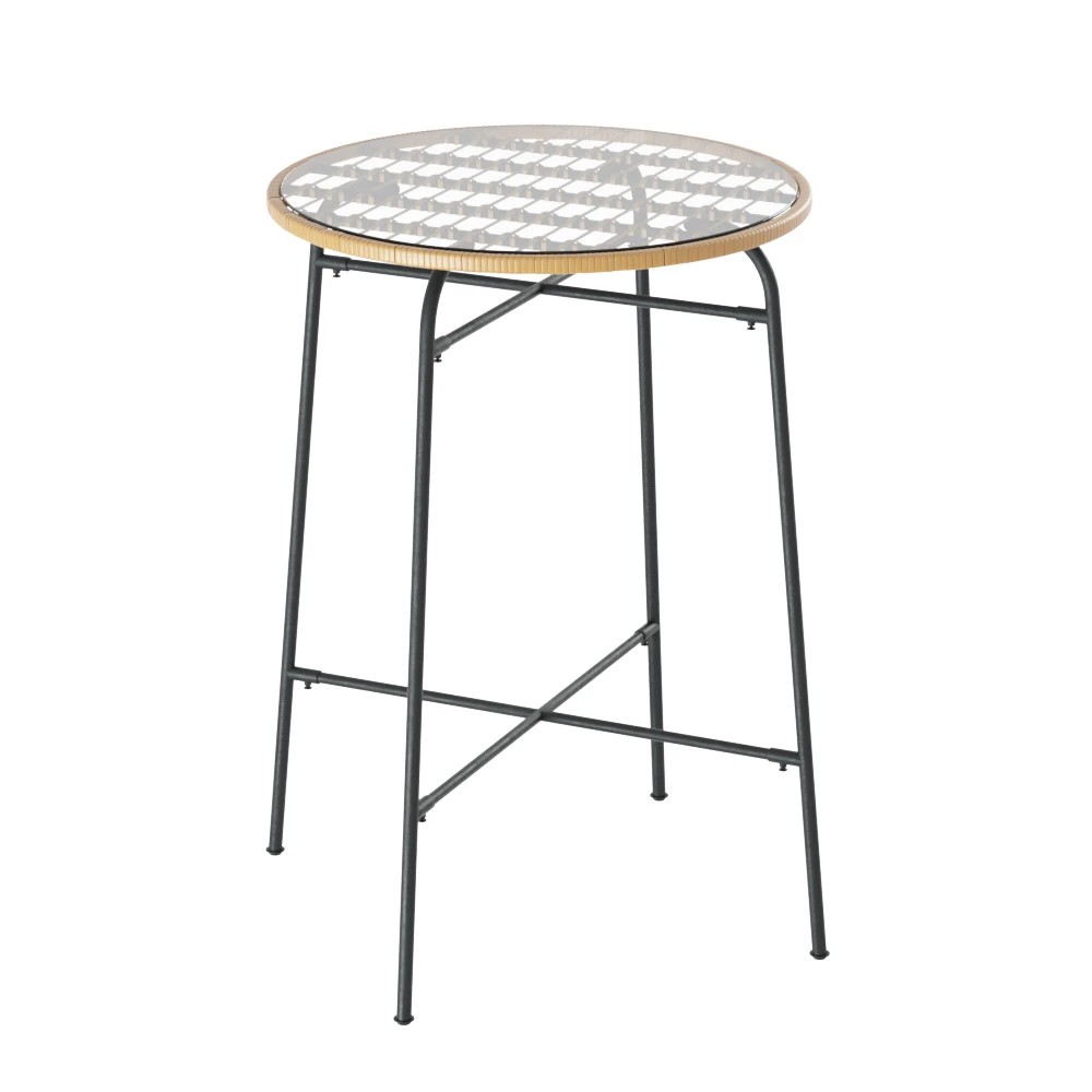 1 Gardeon Outdoor Bar Table Wicker Dining Bistro Glass Table Steel - Multi, 1 of 6