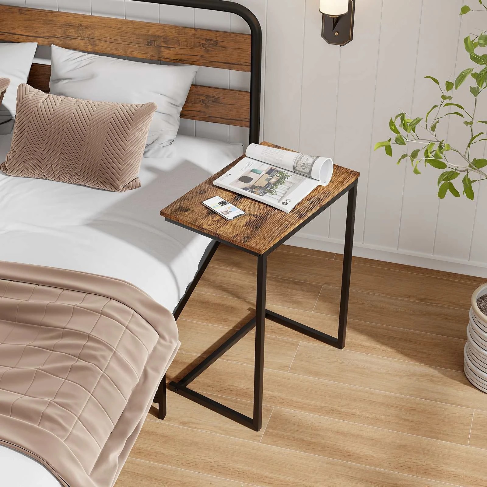 3 Costway C-shaped Bed End Table Vintage Accent Sofa Side Table w/Metal Frame, 3 of 3