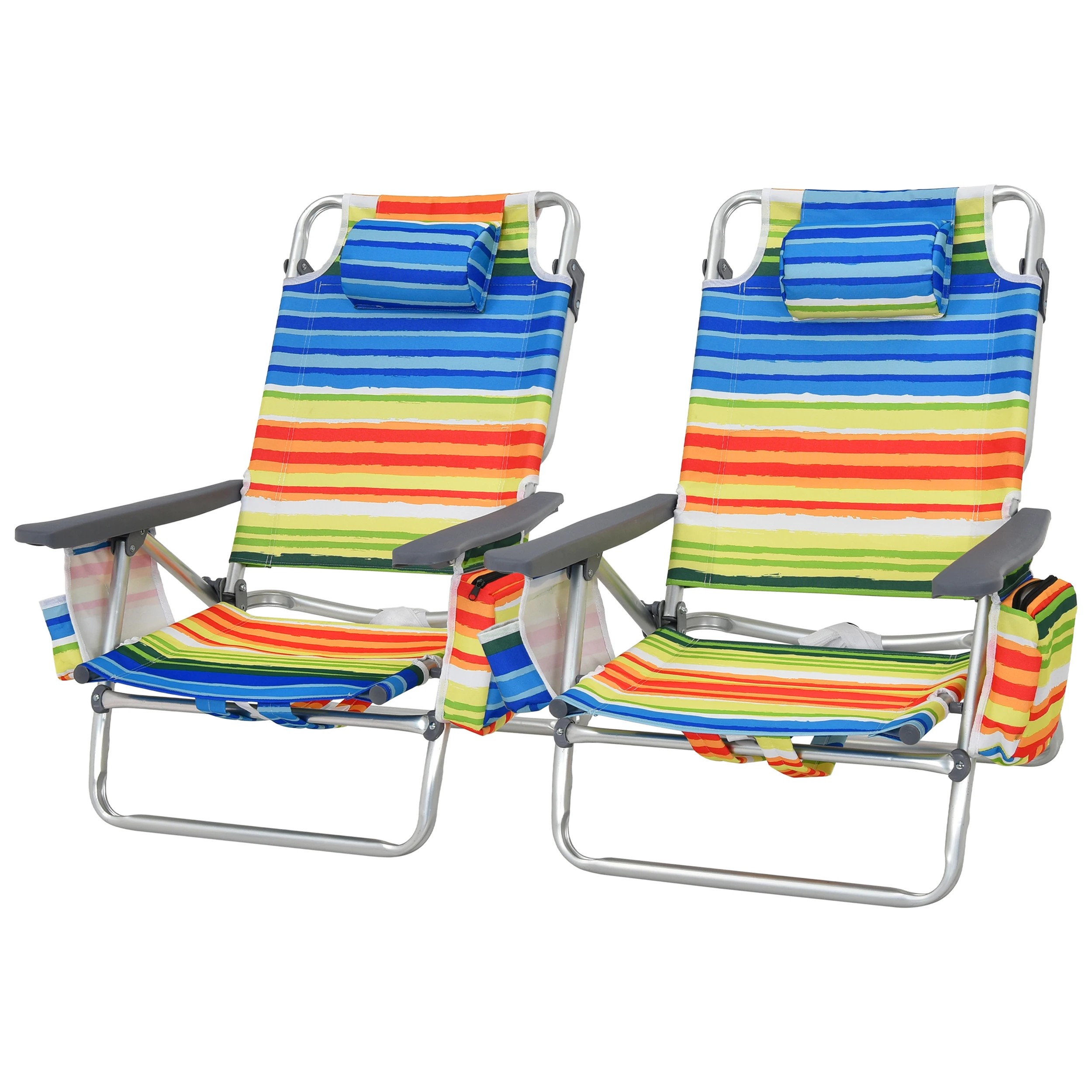 1 Costway 2x Folding Beach Chair 5-Position Adjustable Reclining Chair w/Headrest Yellow Blue Stripe, 1 of 1
