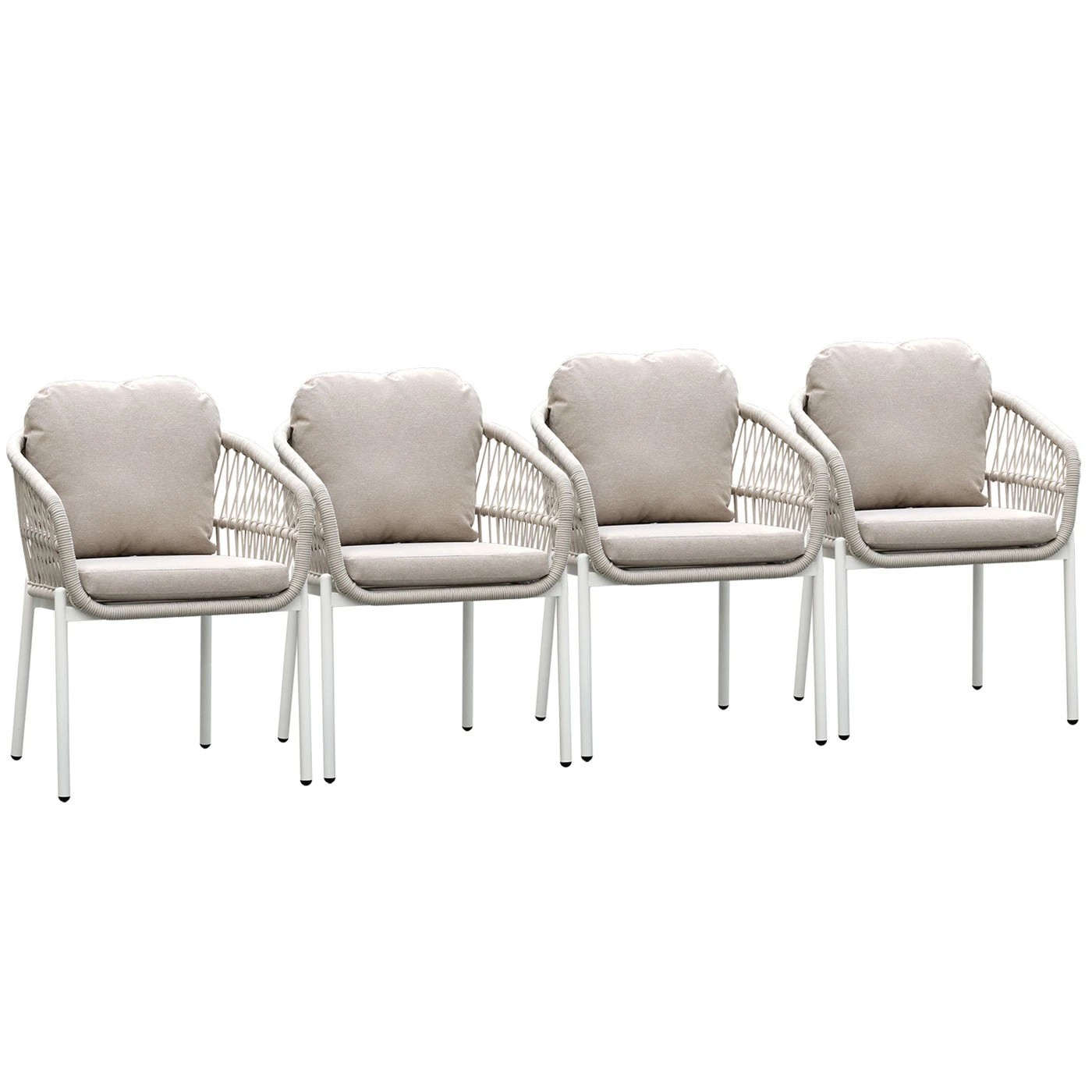 1 Moda Living Bali White Aluminium Outdoor Dining Chairs with Arms - Beige Rope and Cushion (Set of 4) - White, 1 of 10
