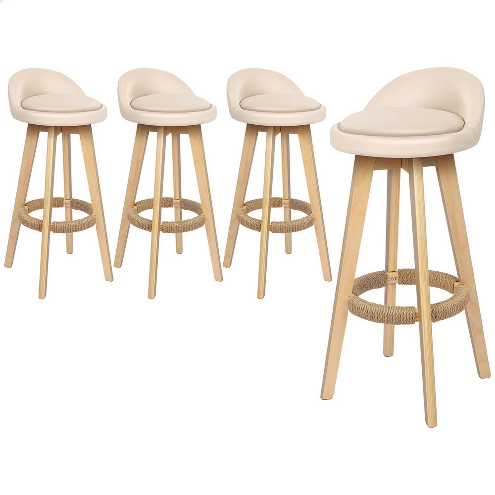 1 Alfordson 4x Kitchen Bar Stools Liam Wooden Swivel Bar Stool Chairs - Beige, 1 of 10