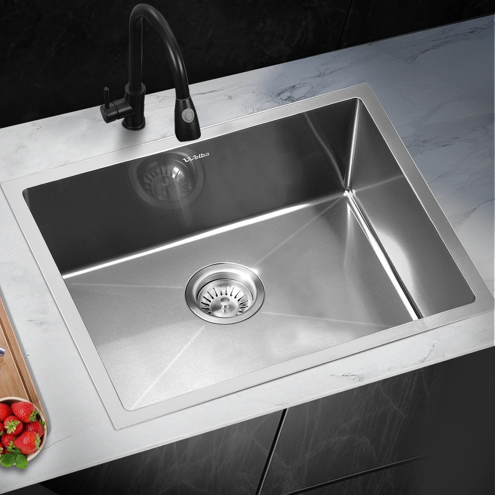2 Welba Kitchen Sink 58X44CM Stainless Steel Single Bowl Basin With Waste - Silver, 2 of 4