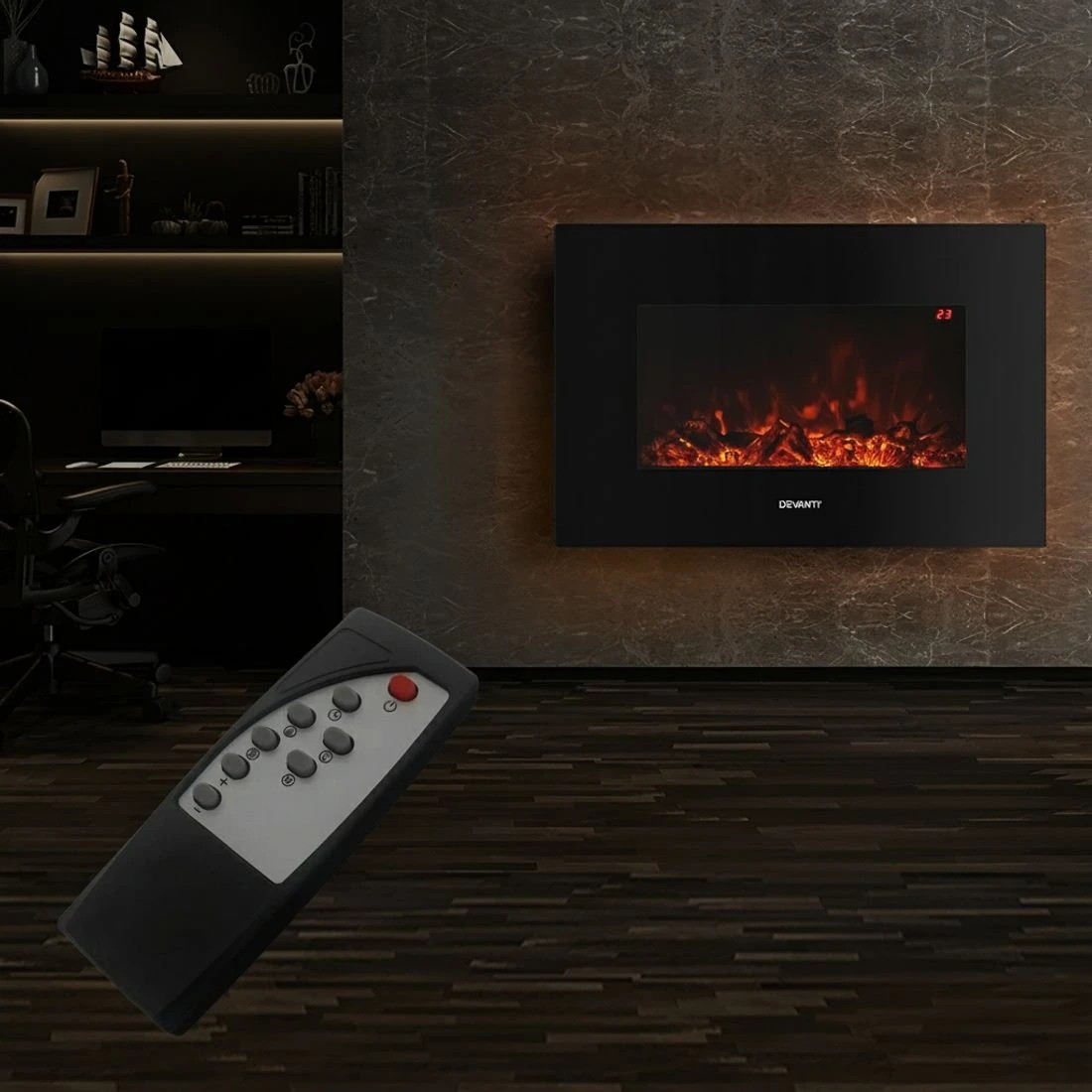 4 Devanti Electric Fireplace Fire Heater 2000W - Black, 4 of 6