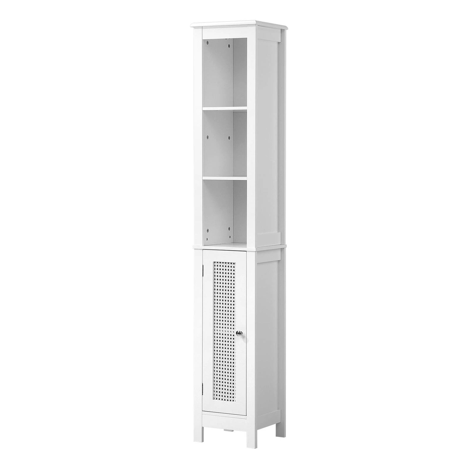 1 Oikiture Storage Cabinet Tall Slim Cupboard Laundry Rattan Door
 - White, 1 of 9