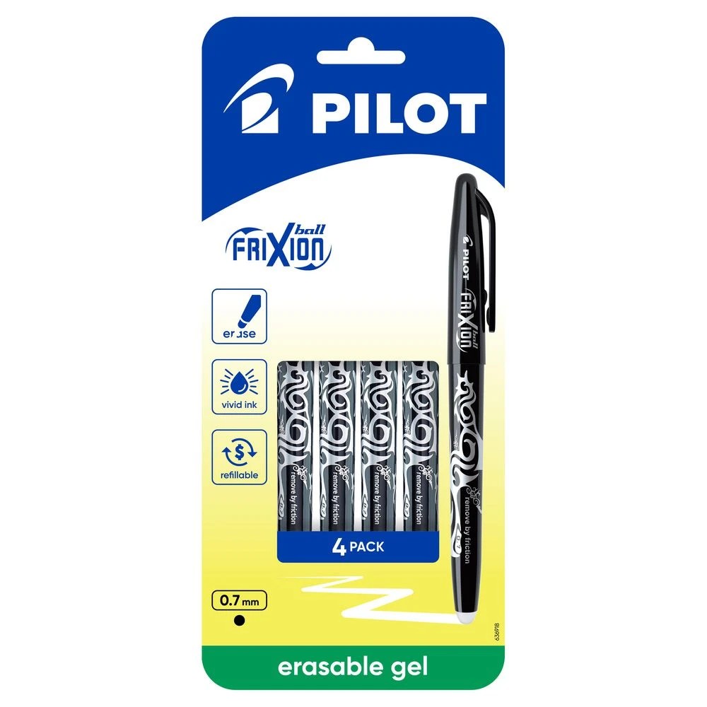 1 PILOT FriXion Ball Erasable Gel Pen 0.7mm Black 4 Pack, 1 of 9