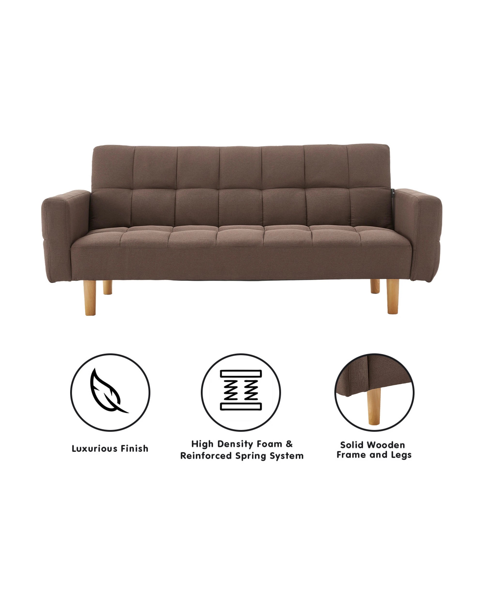 2 Sarantino 3-Seater Fabric Sofa Bed Futon - Brown, 2 of 10