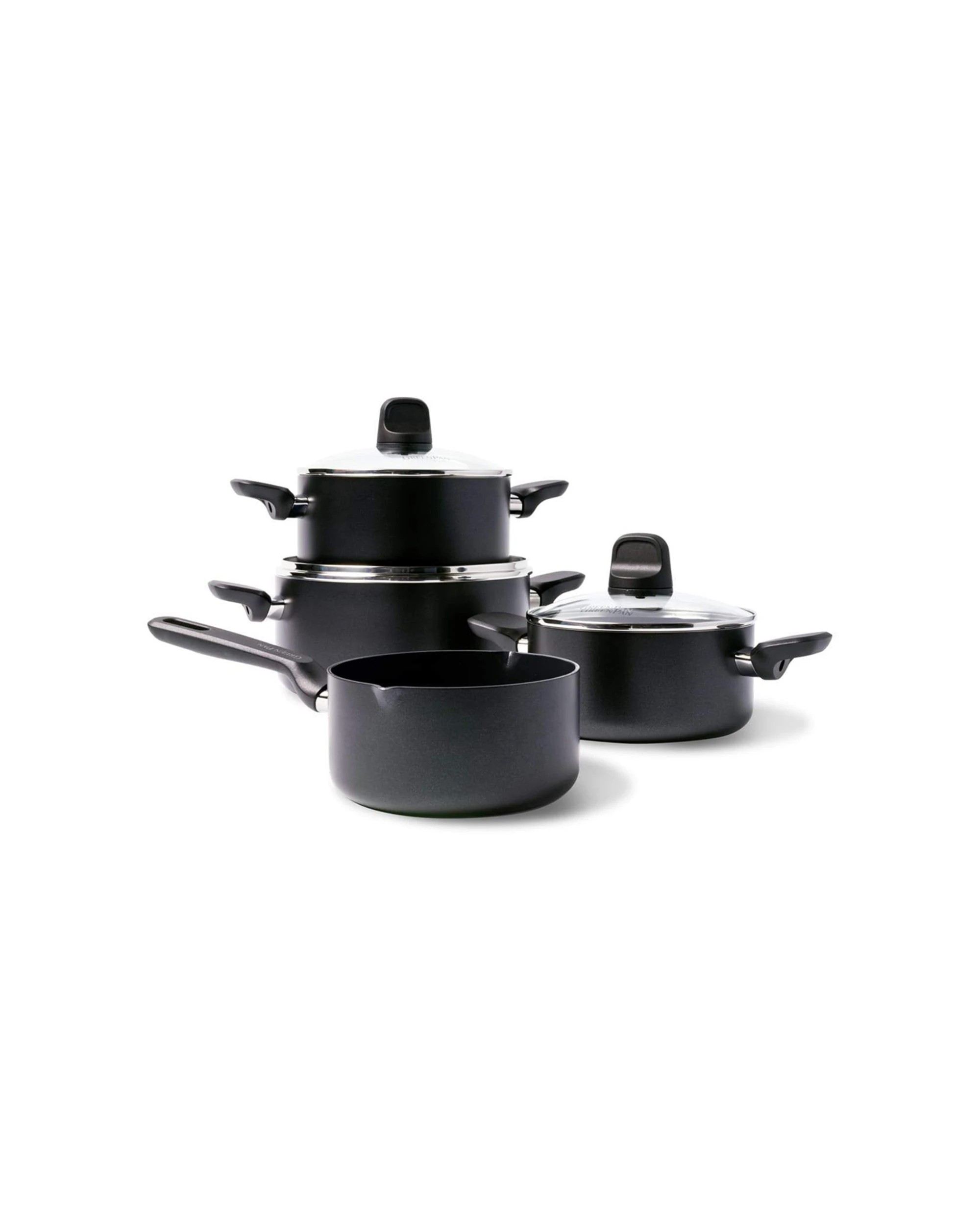 4 7pc Greenpan Memphis Series Non Stick Coated Saucepan Set Home Kitchen Cookware - Black, 4 of 6