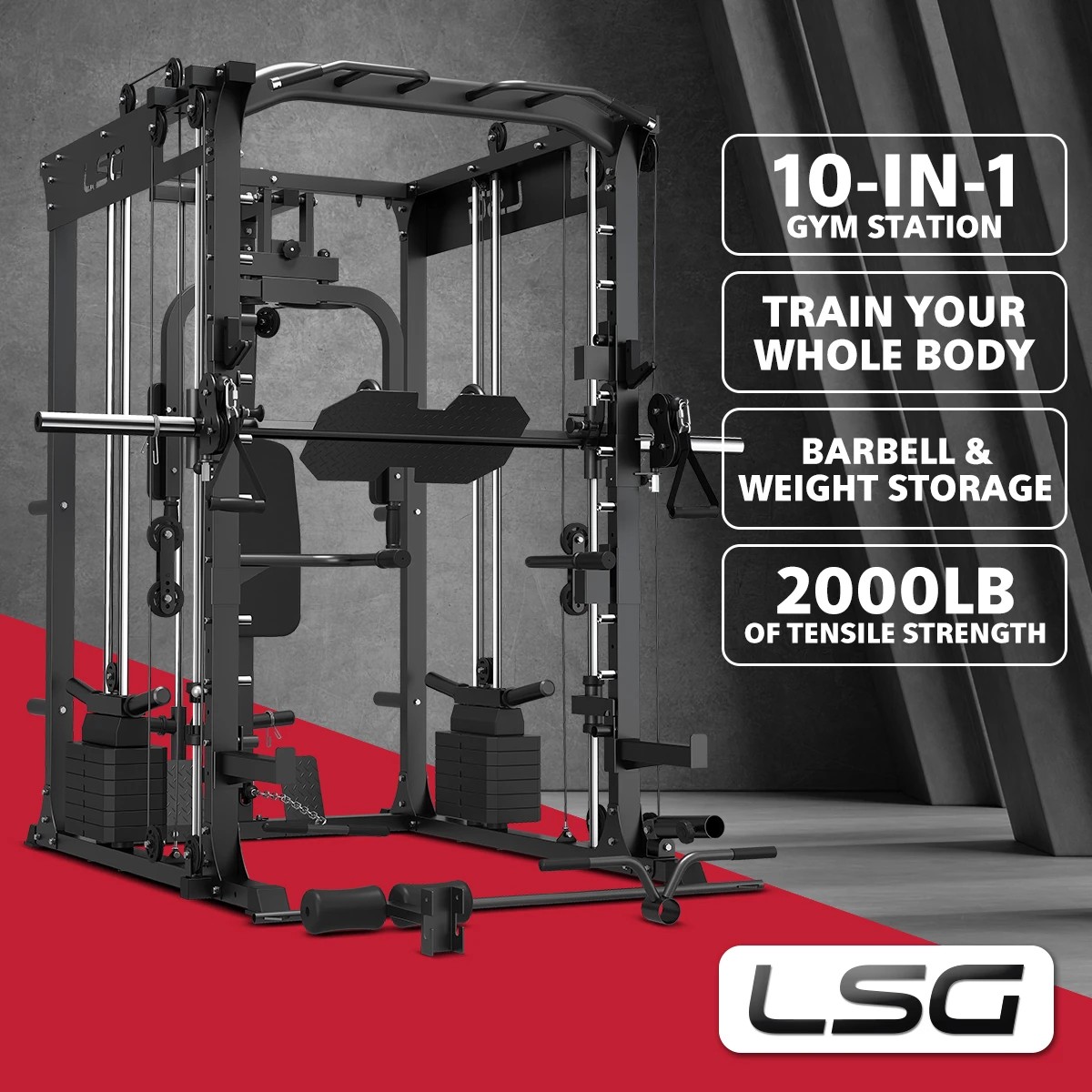 2 LSG GRK200 10-in-1 Home Gym Station, Power Rack, Smith Machine and Cable Crossover - Black, 2 of 7