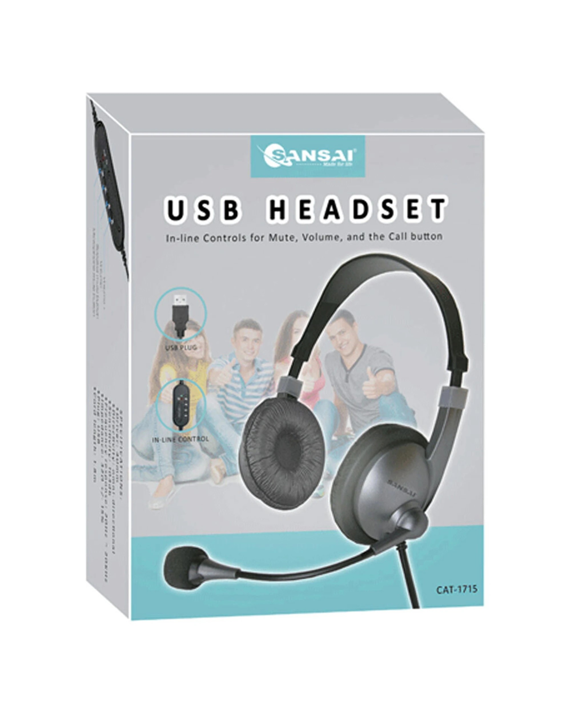 3 Sansai 1.8m Corded USB-A On Ear Wired Headset with Microphone In-Line Control - Black, 3 of 4
