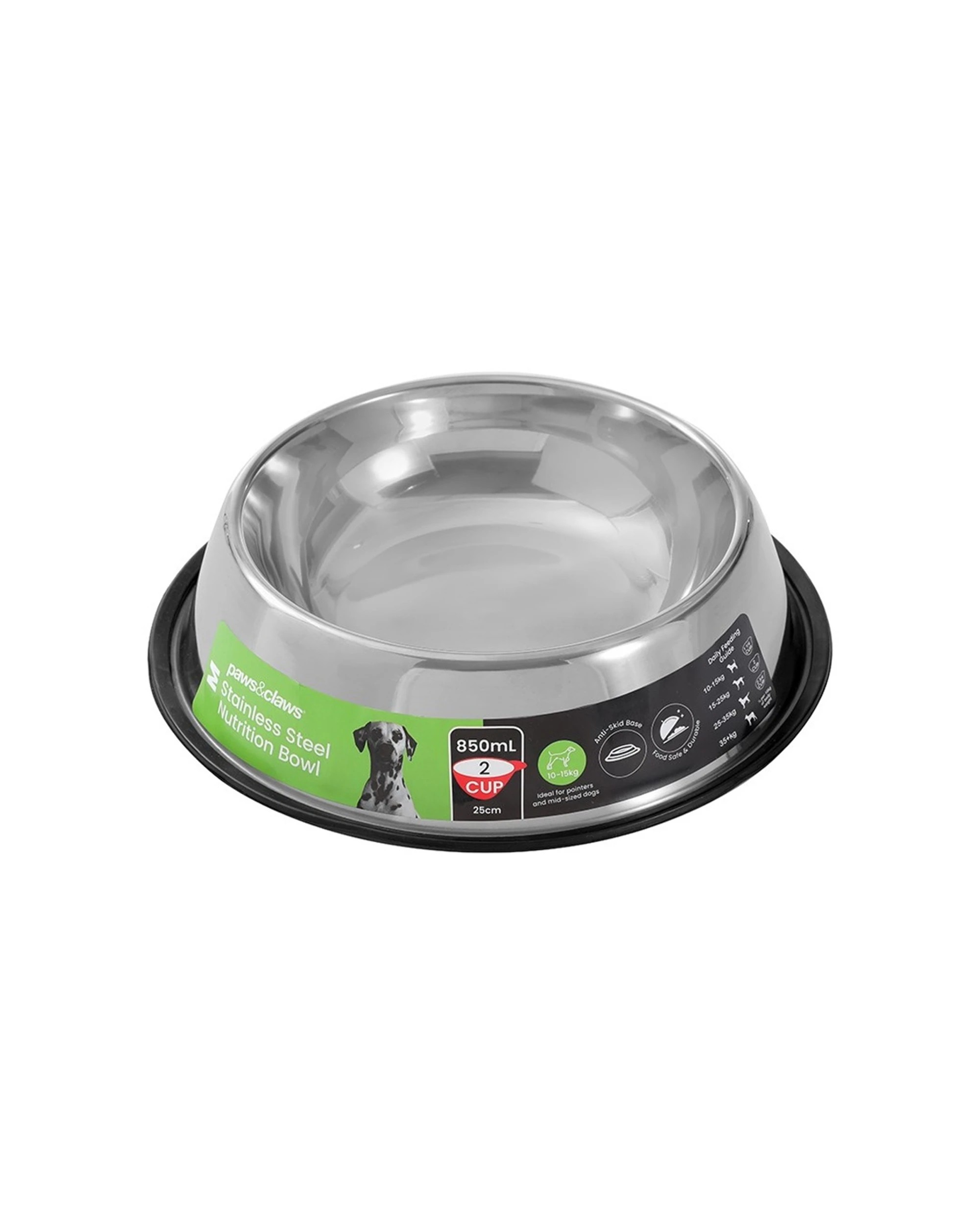 2 Paws And Claws 3pc Stainless Steel Pet Bowl Anti Skid Durable Medium 800ml - Black, 2 of 5